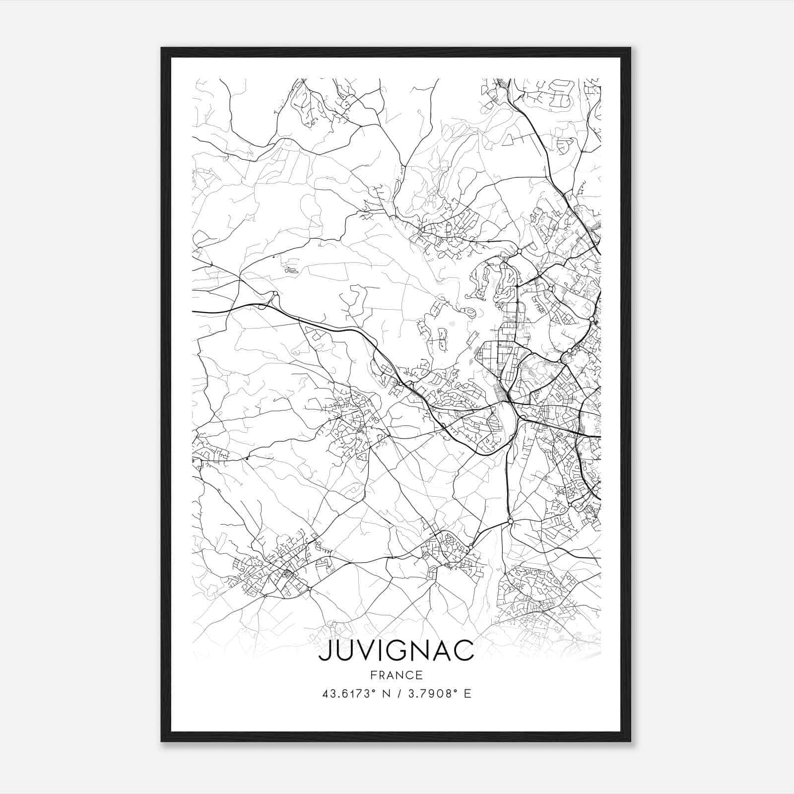 Juvignac France Map Poster, Modern Home Decor Wall Art Print