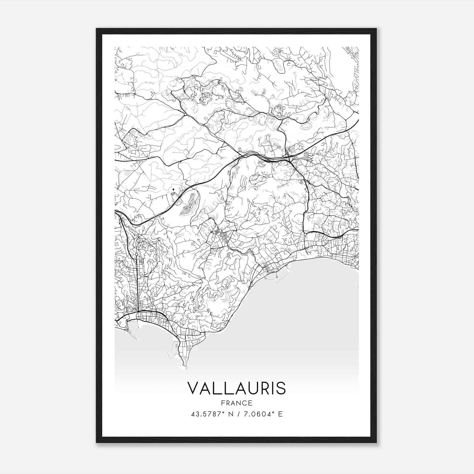 Vallauris France Map Poster, Modern Home Decor Wall Art Print