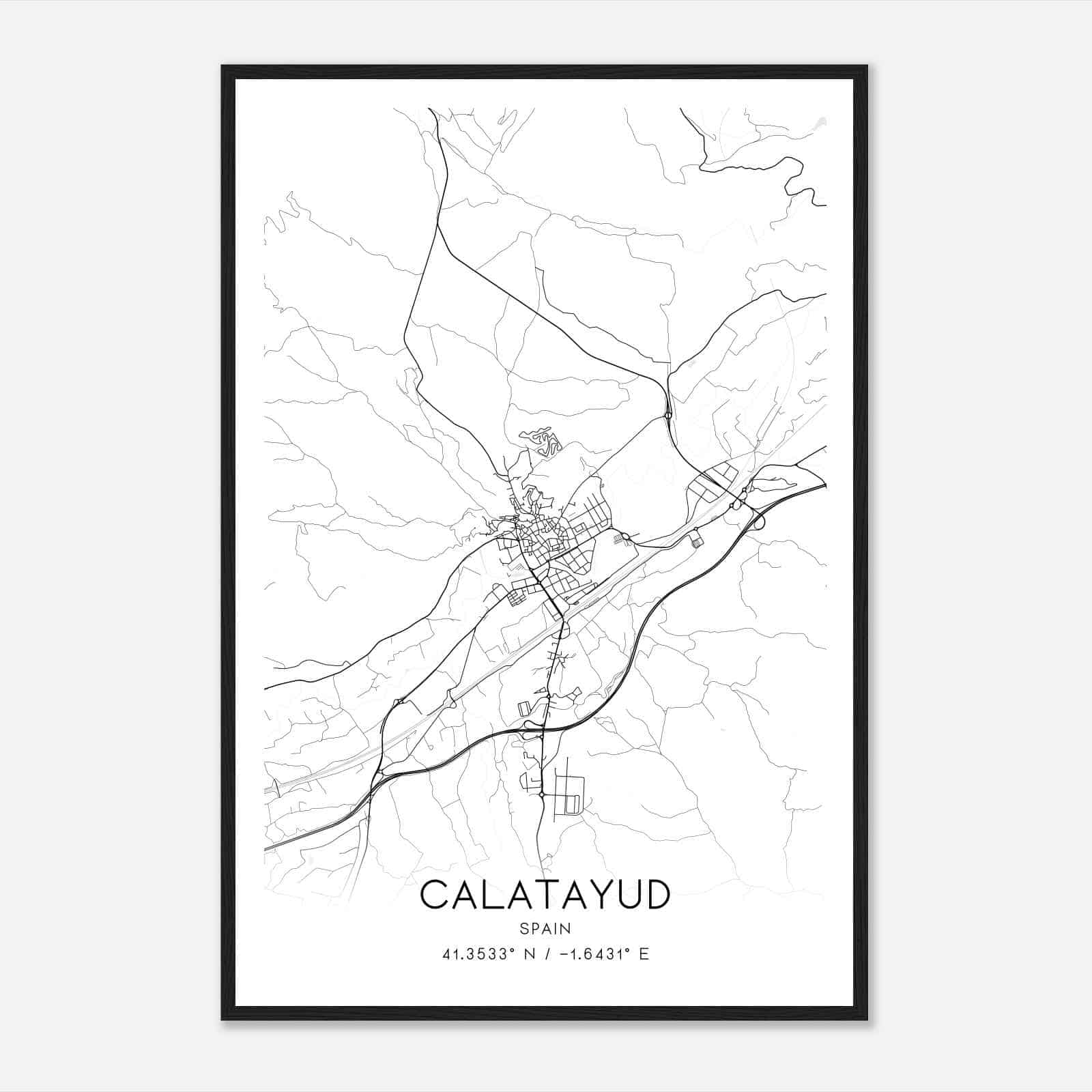 Calatayud Spain Map Poster, Modern Home Decor Wall Art Print