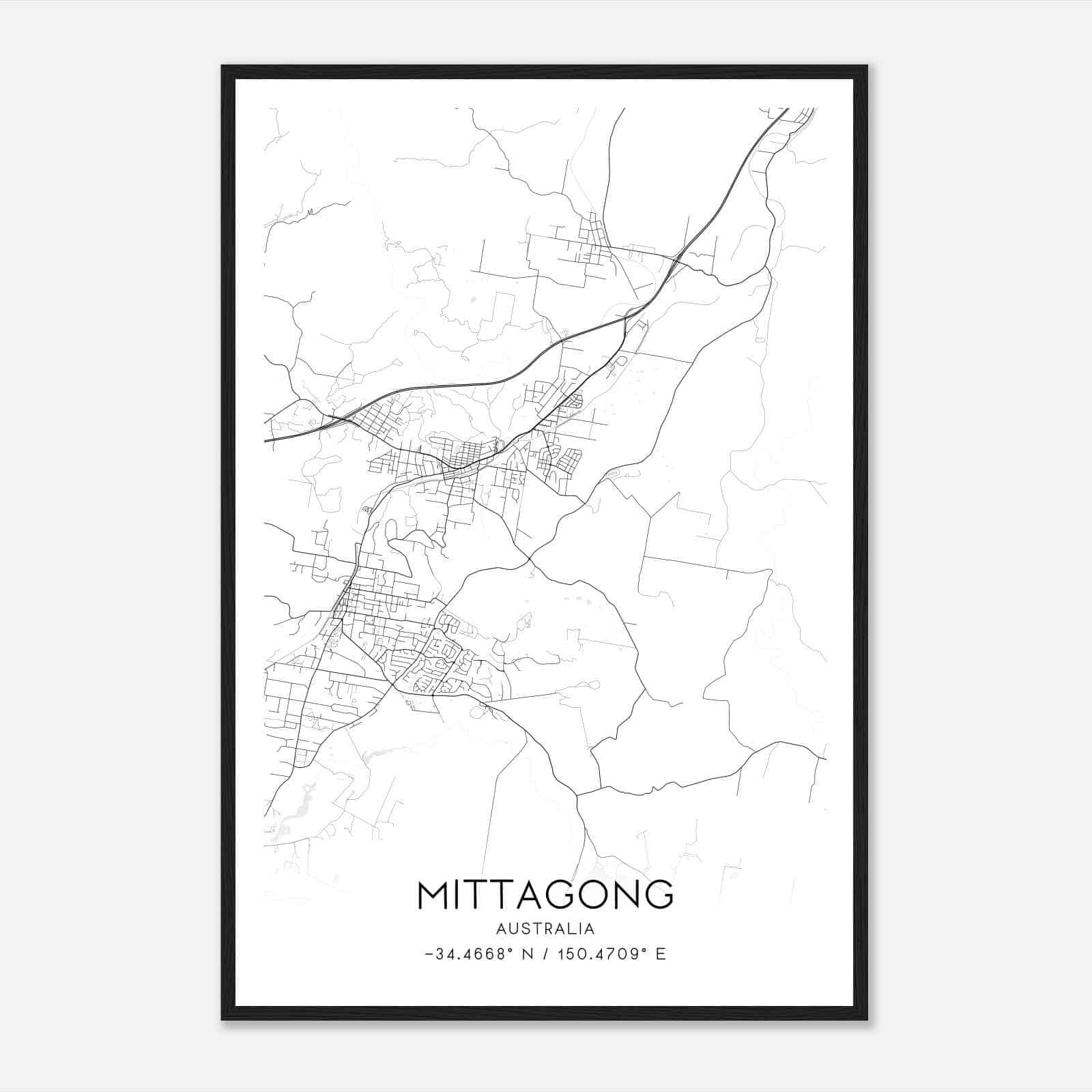 Mittagong Australia Map Poster, Modern Home Decor Wall Art Print