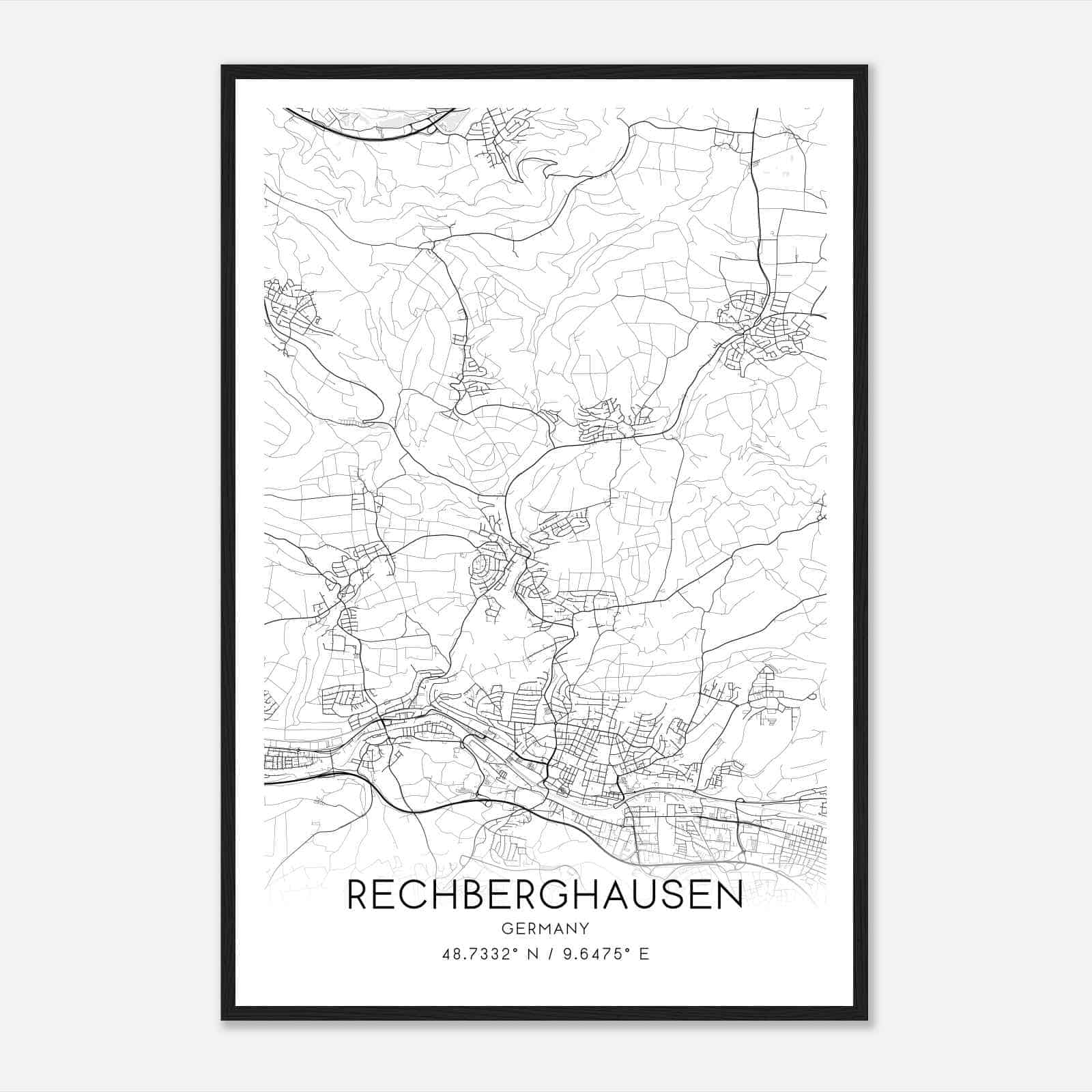 Rechberghausen Germany Map Poster, Modern Home Decor Wall Art Print