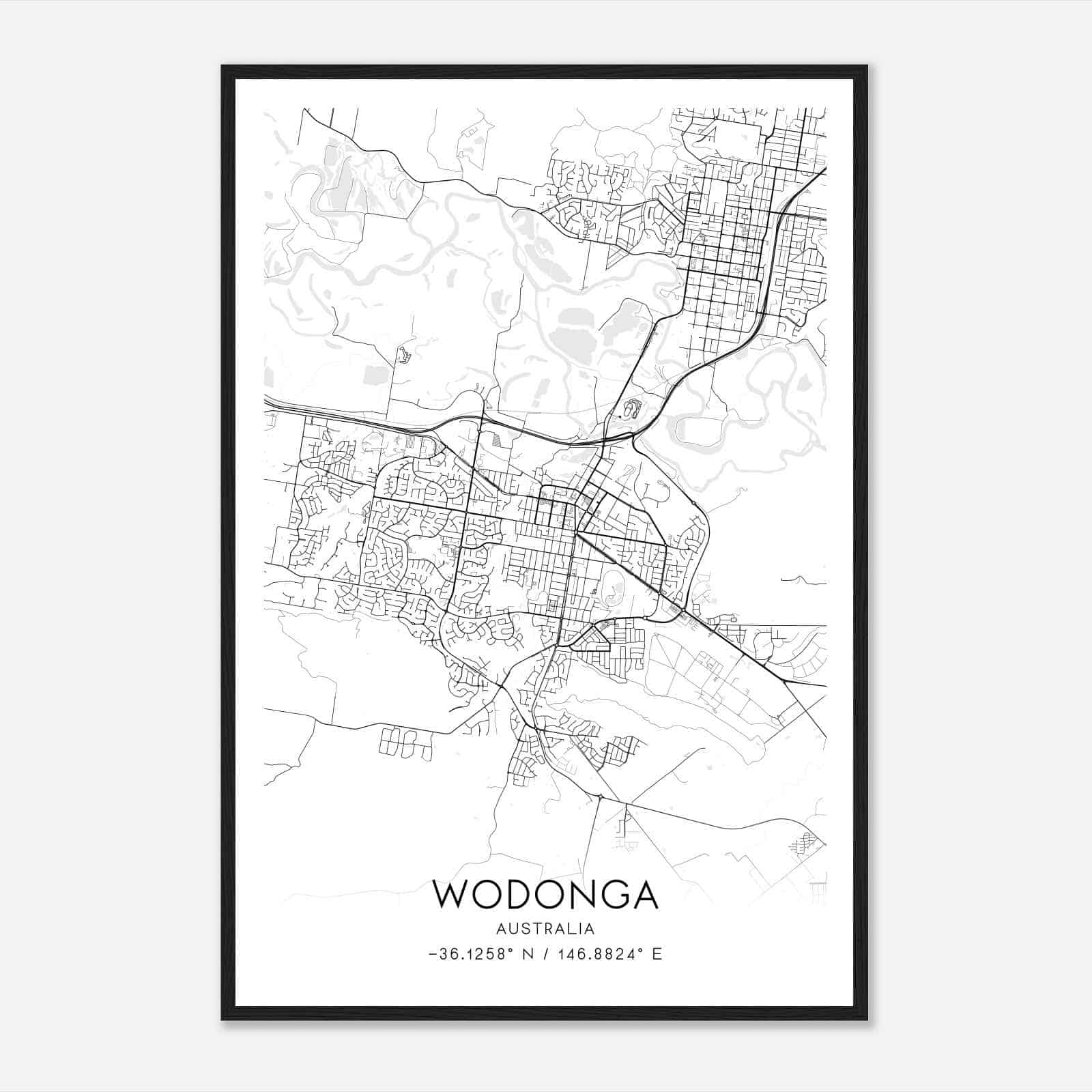 Wodonga Australia Map Poster, Modern Home Decor Wall Art Print Wodonga Australia Map Poster, Modern Home Decor Wall Art Print