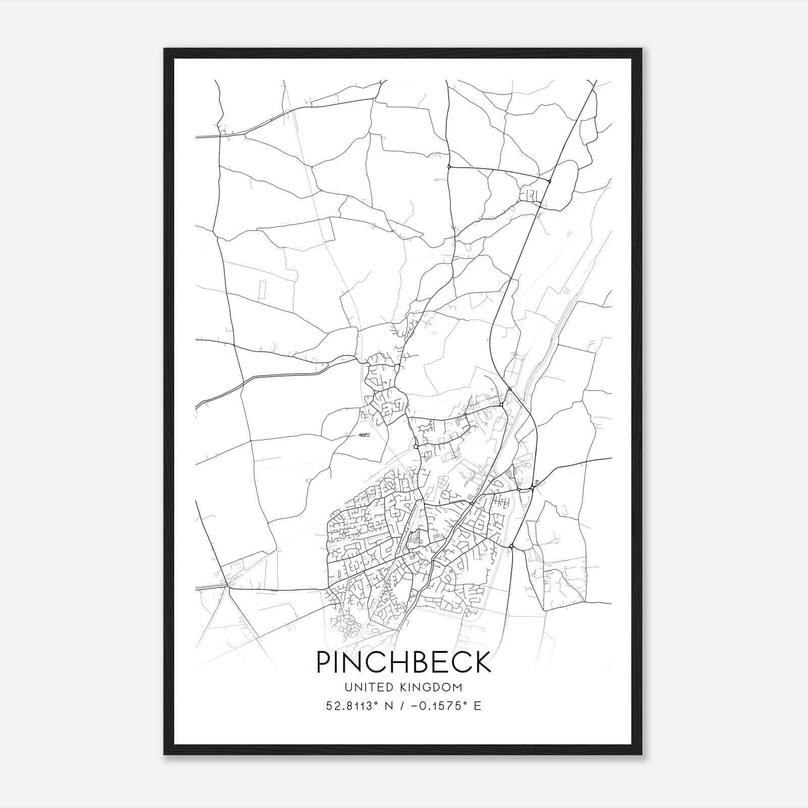Pinchbeck United Kingdom Map Poster, Modern Home Decor Wall Art Print