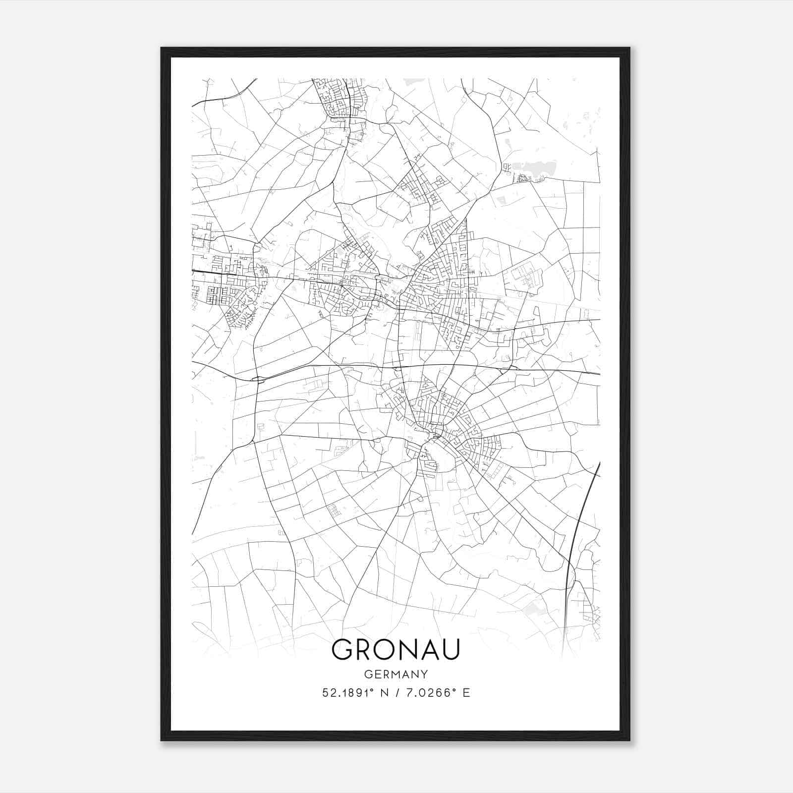 Gronau Germany Map Poster, Modern Home Decor Wall Art Print
