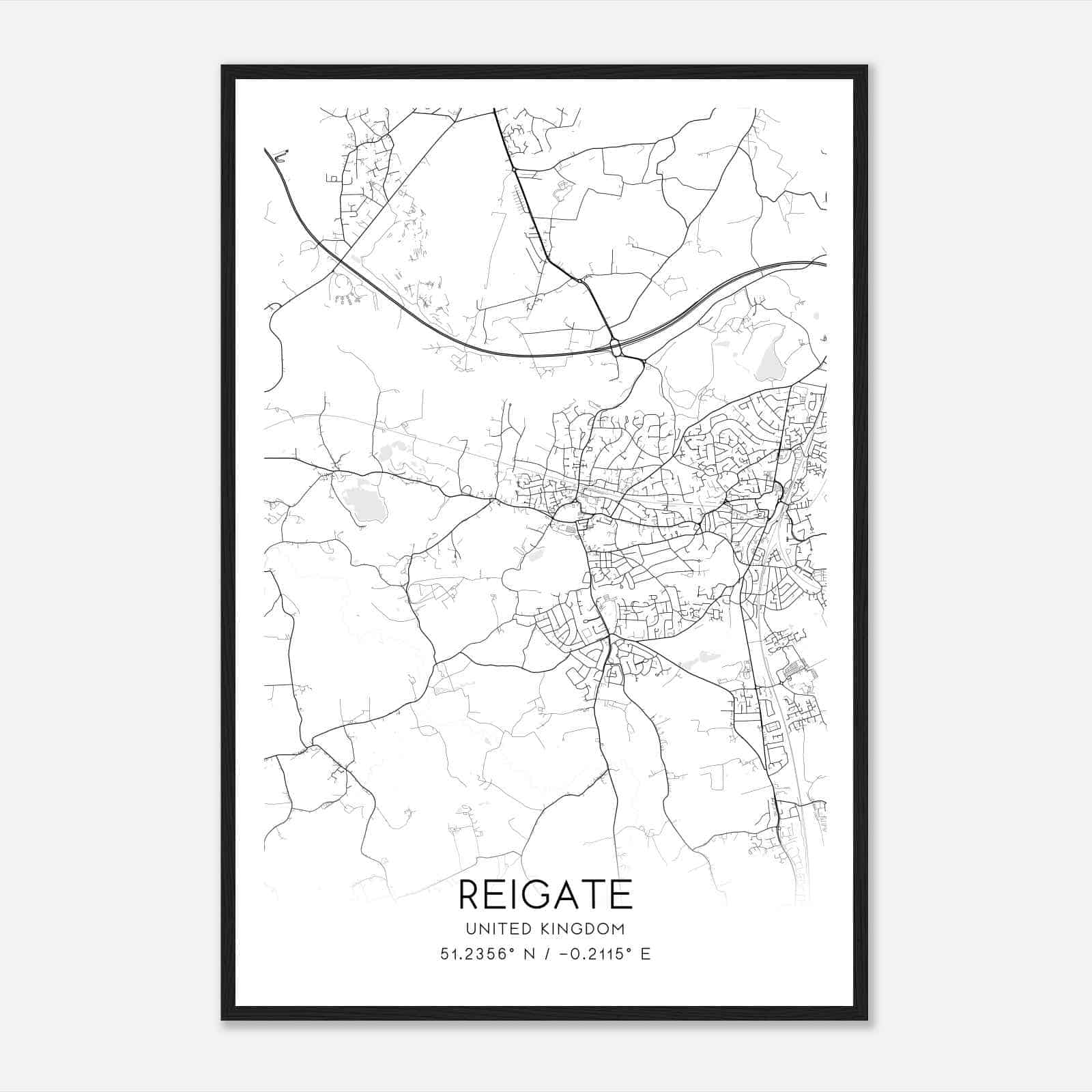 Reigate United Kingdom Map Poster, Modern Home Decor Wall Art Print