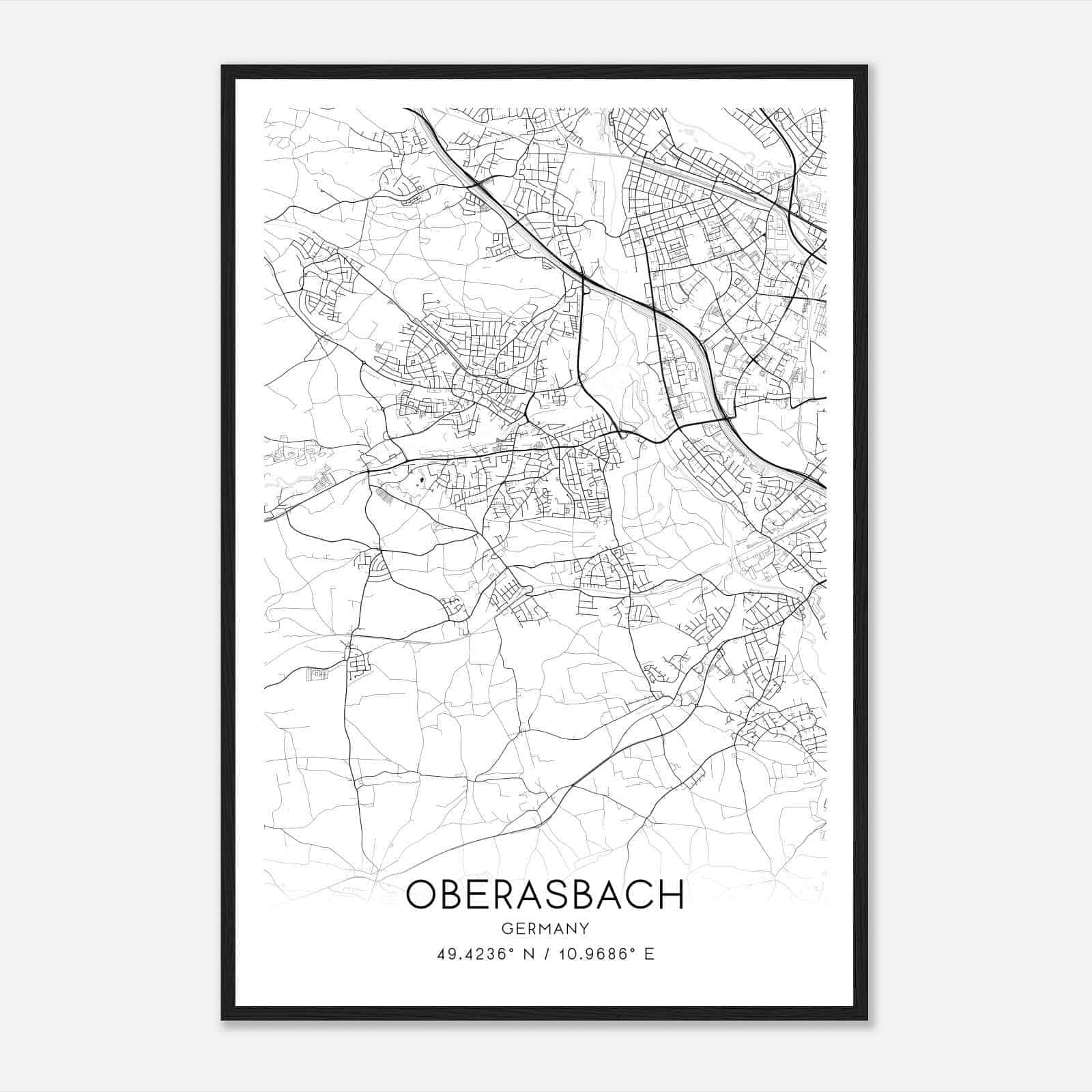 Oberasbach Germany Map Poster, Modern Home Decor Wall Art Print