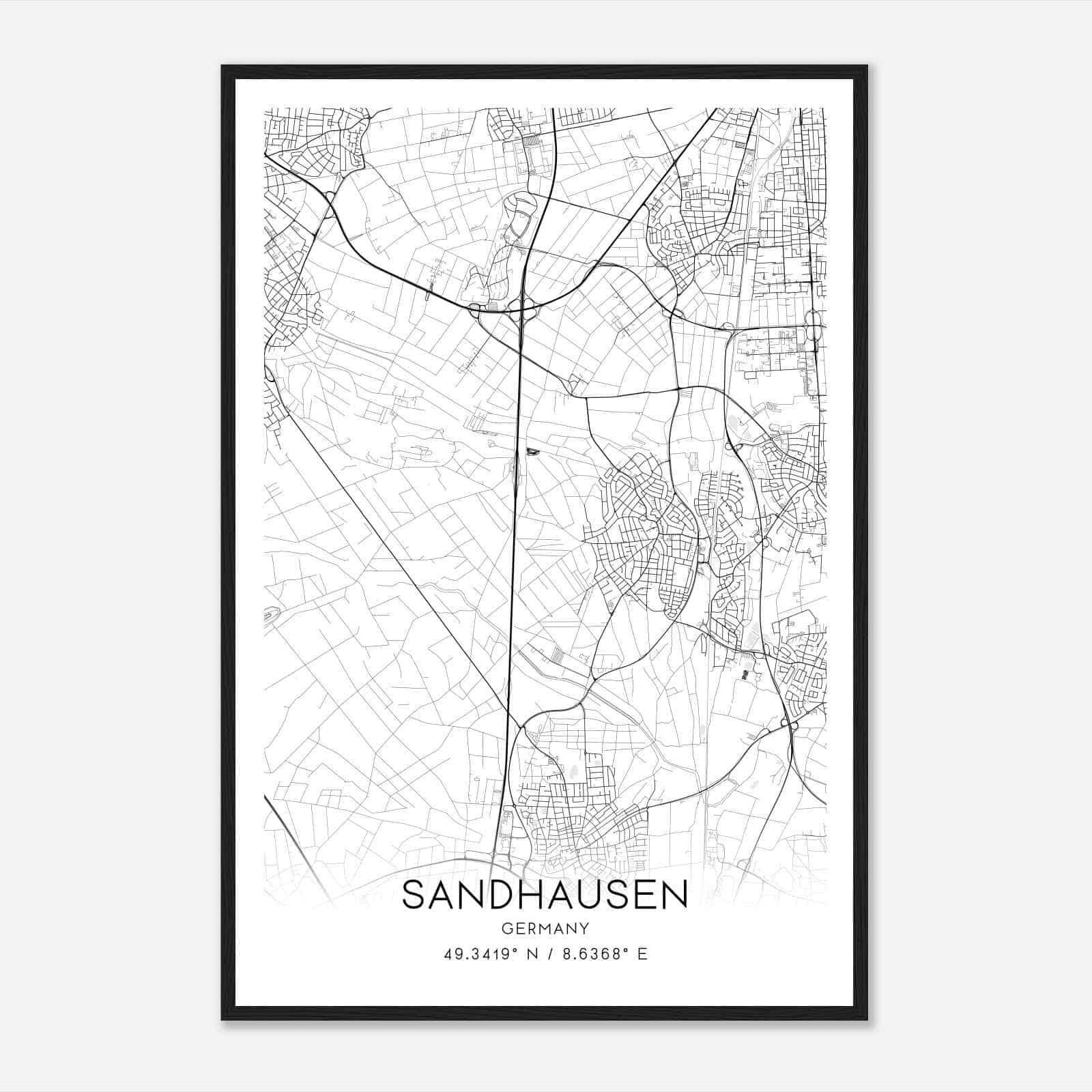 Sandhausen Germany Map Poster, Modern Home Decor Wall Art Print
