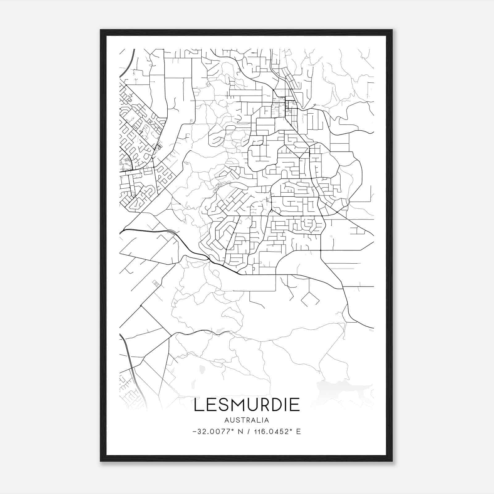 Lesmurdie Australia Map Poster, Modern Home Decor Wall Art Print