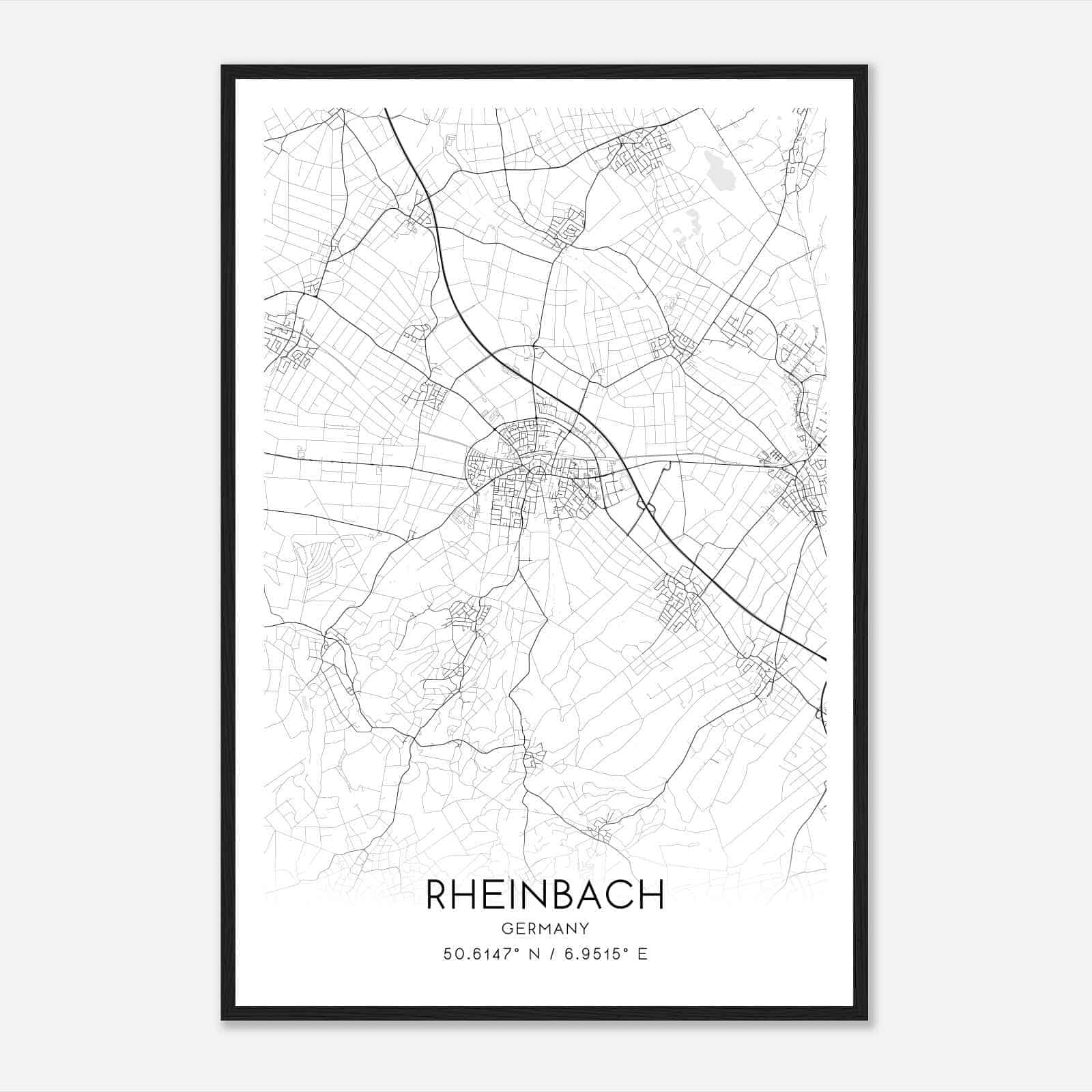 Rheinbach Germany Map Poster, Modern Home Decor Wall Art Print
