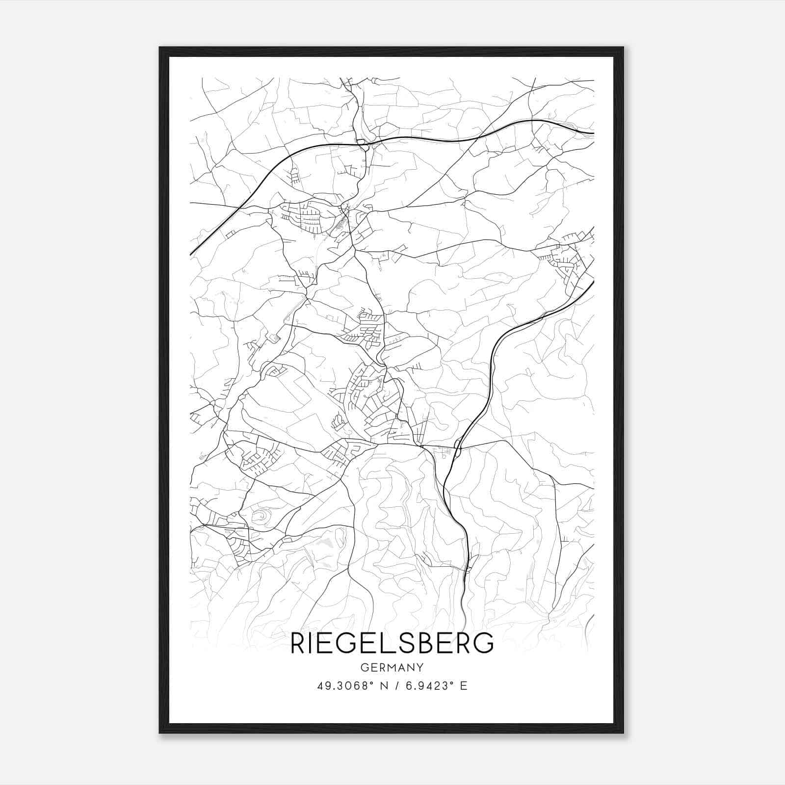 Riegelsberg Germany Map Poster, Modern Home Decor Wall Art Print