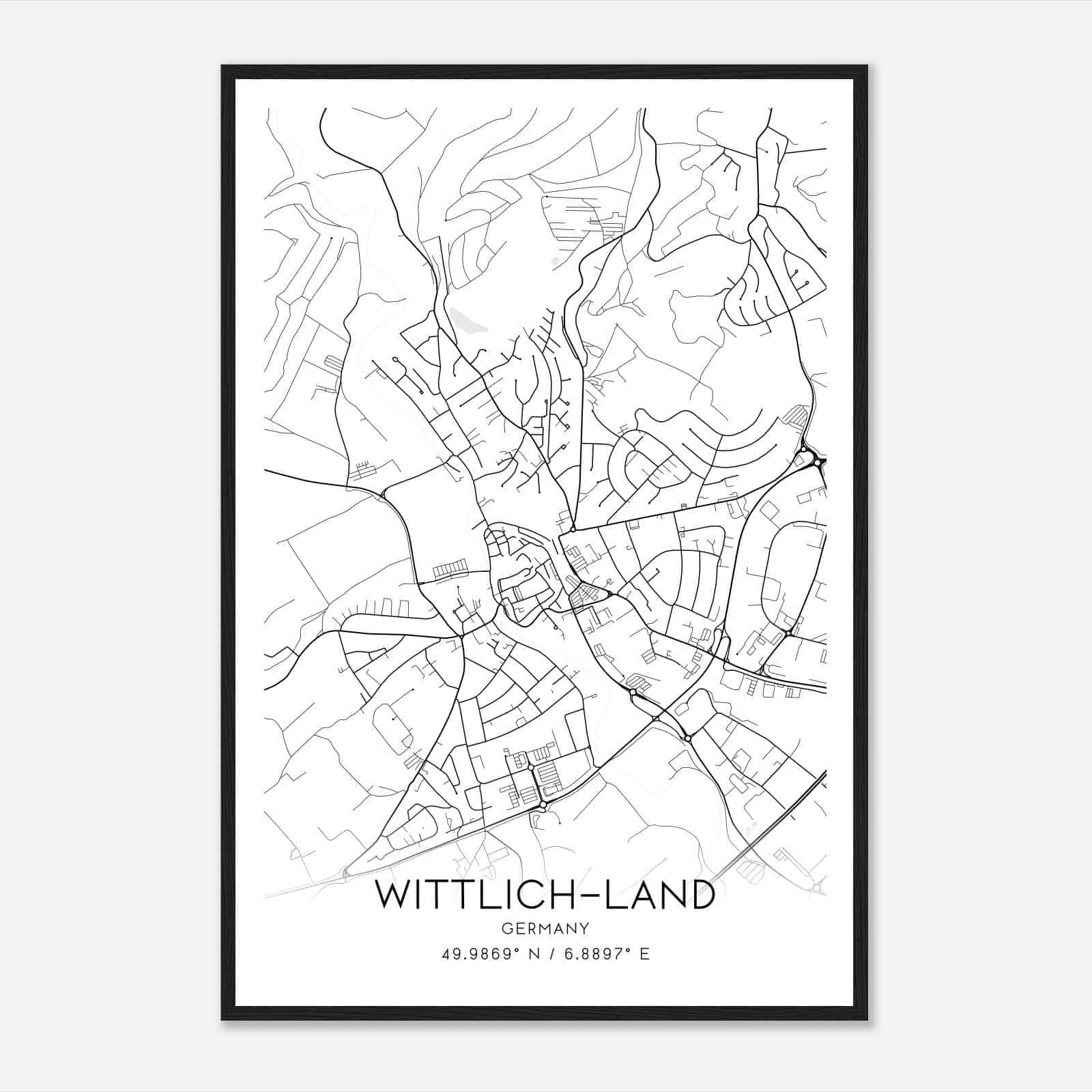 Wittlich Germany Map Poster, Modern Home Decor Wall Art Print