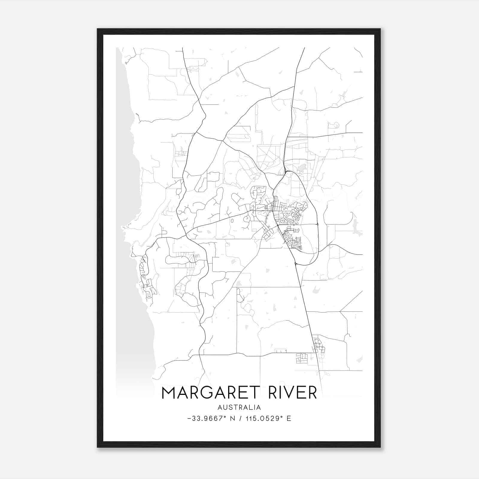 Margaret River Australia Map Poster, Modern Home Decor Wall Art Print
