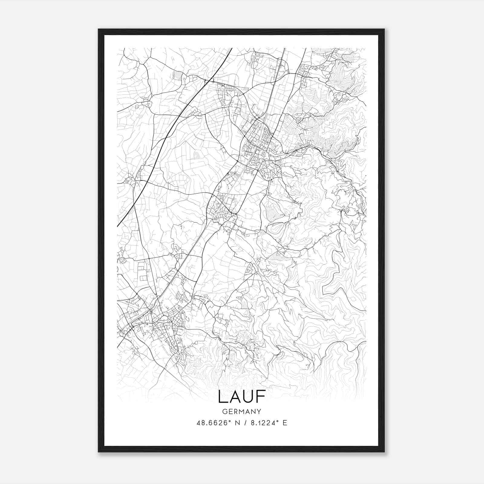 Lauf Germany Map Poster, Modern Home Decor Wall Art Print
