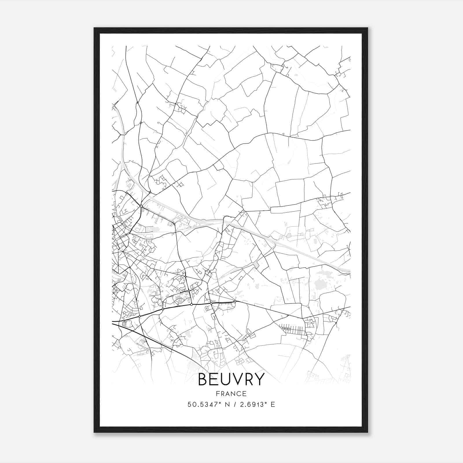 Beuvry France Map Poster, Modern Home Decor Wall Art Print