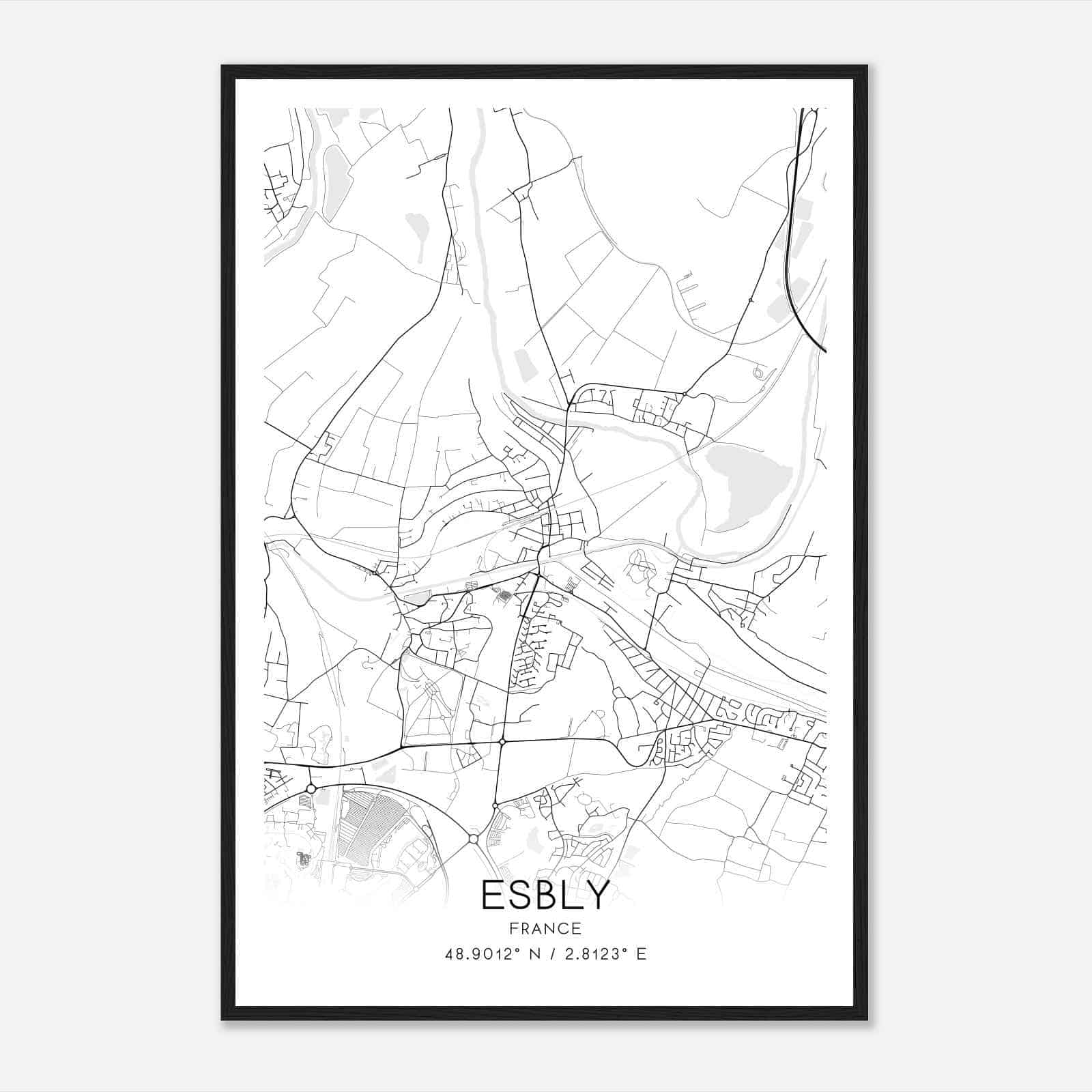 Esbly France Map Poster, Modern Home Decor Wall Art Print