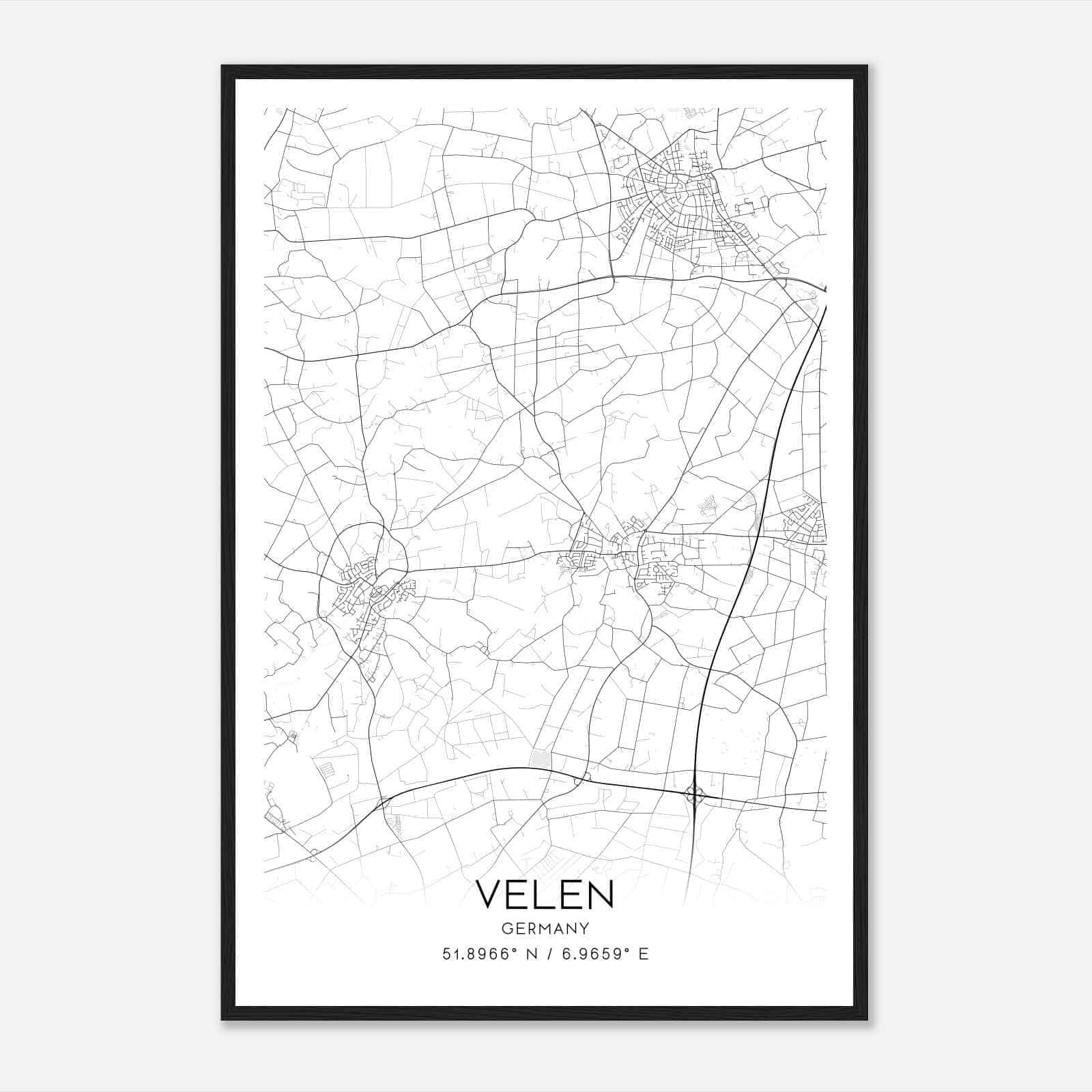 Velen Germany Map Poster, Modern Home Decor Wall Art Print