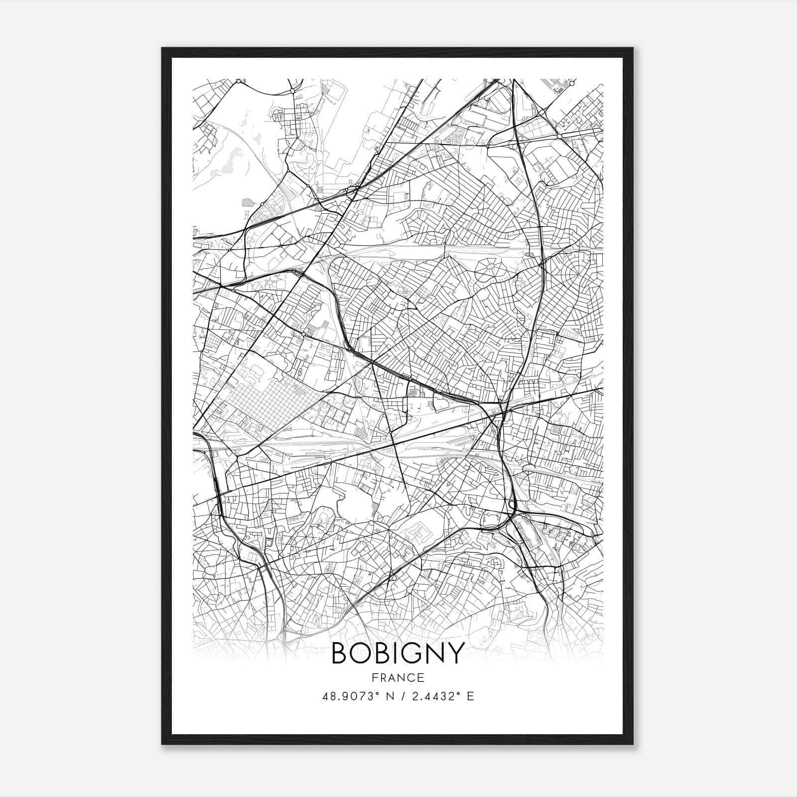 Bobigny France Map Poster, Modern Home Decor Wall Art Print
