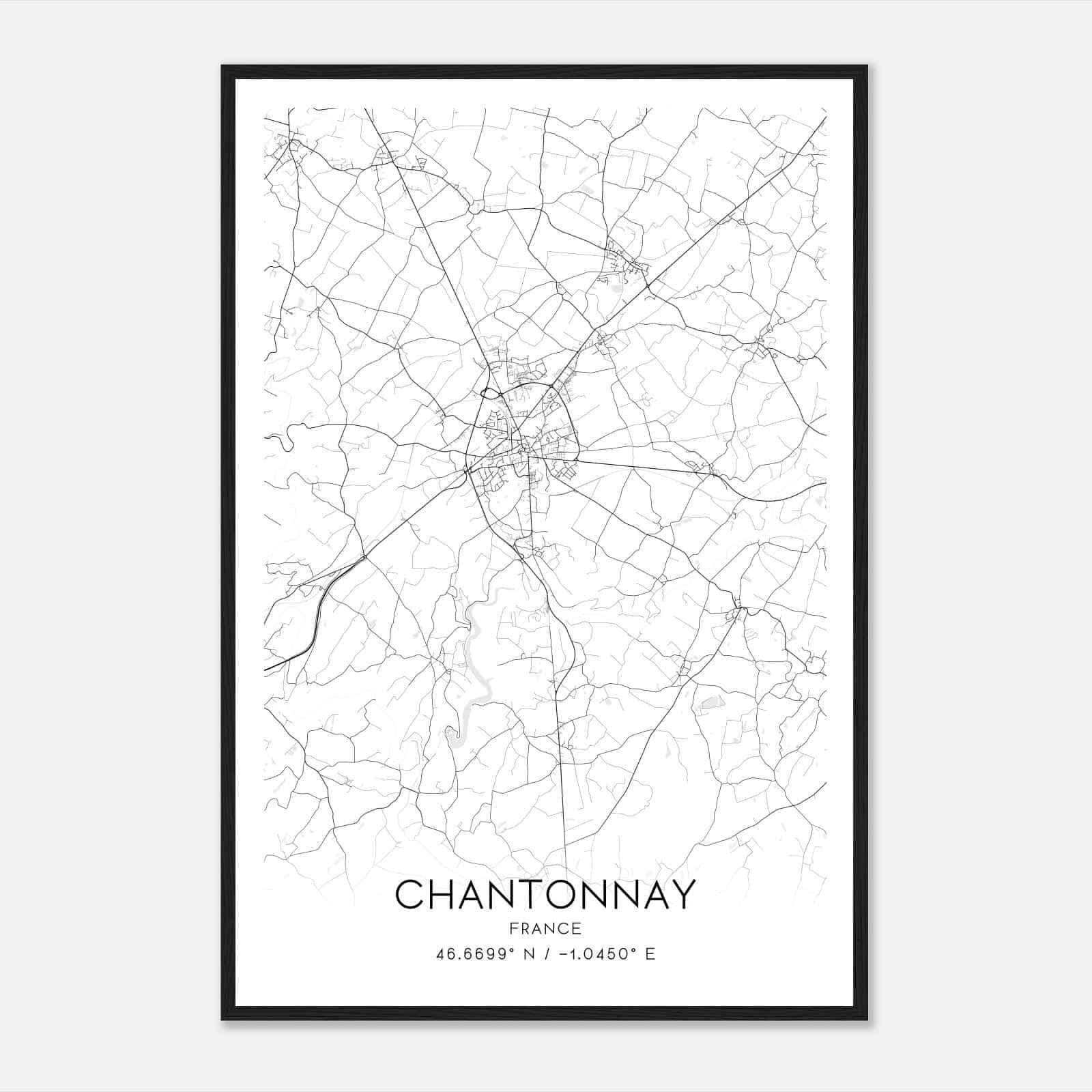 Chantonnay France Map Poster, Modern Home Decor Wall Art Print