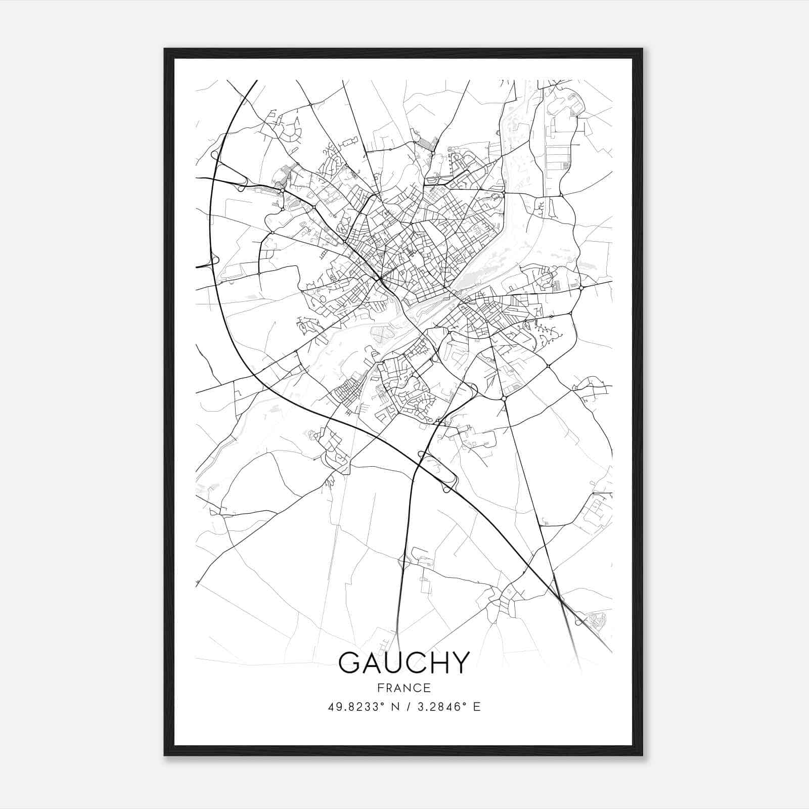 Gauchy France Map Poster, Modern Home Decor Wall Art Print