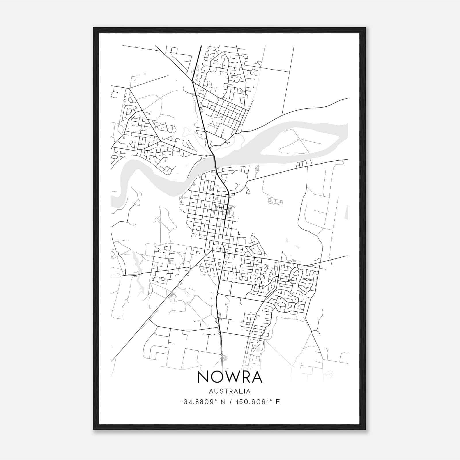 Nowra Australia Map Poster, Modern Home Decor Wall Art Print
