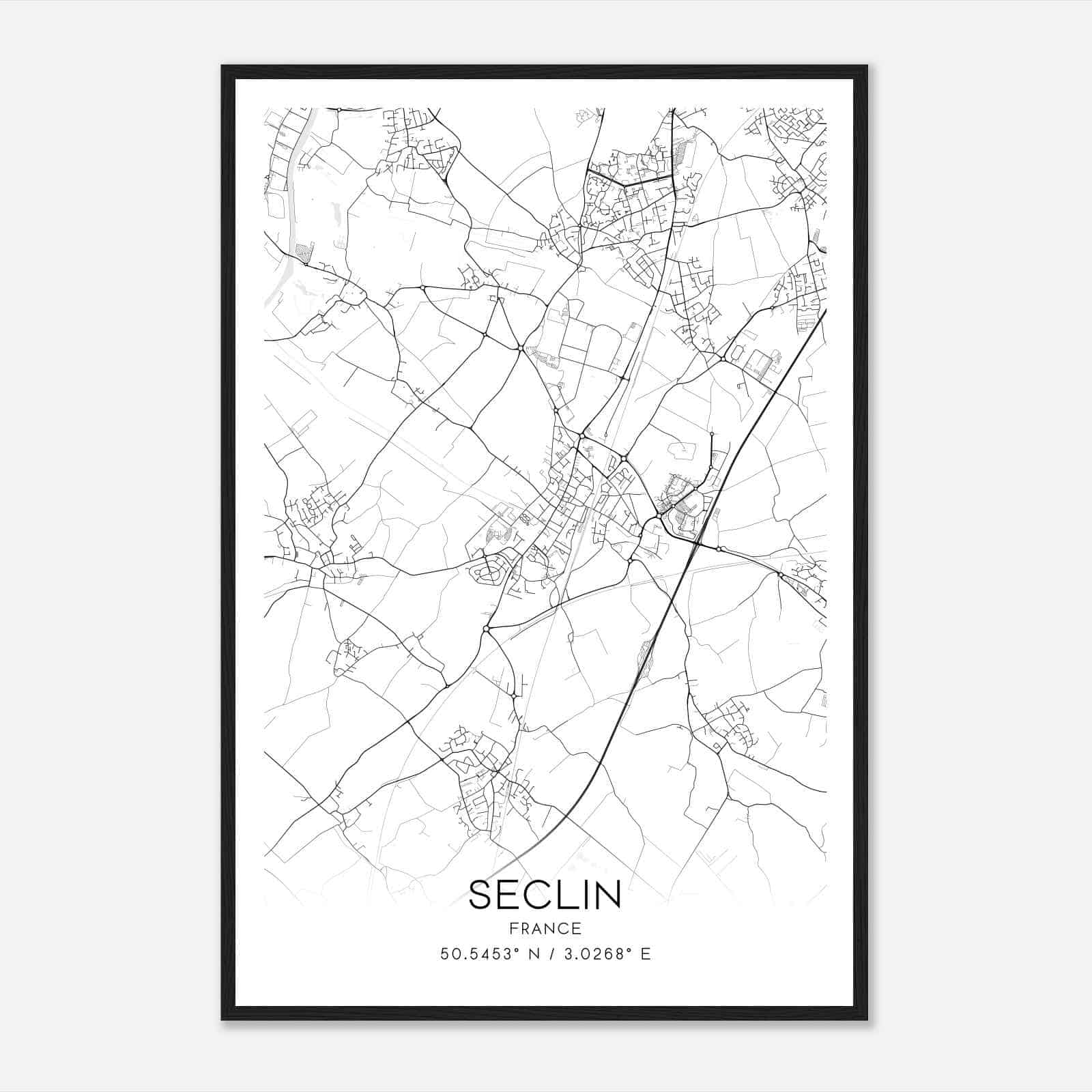 Seclin France Map Poster, Modern Home Decor Wall Art Print