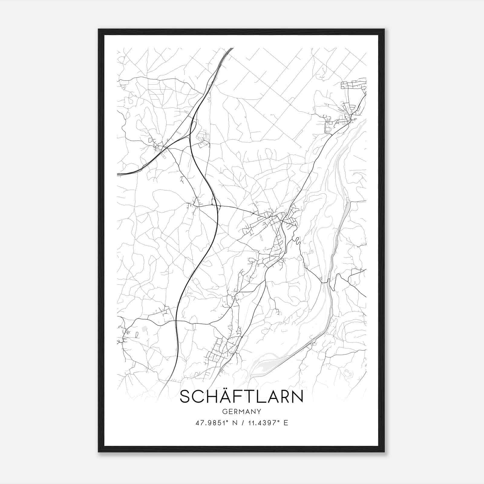 Schaftlarn Germany Map Poster, Modern Home Decor Wall Art Print