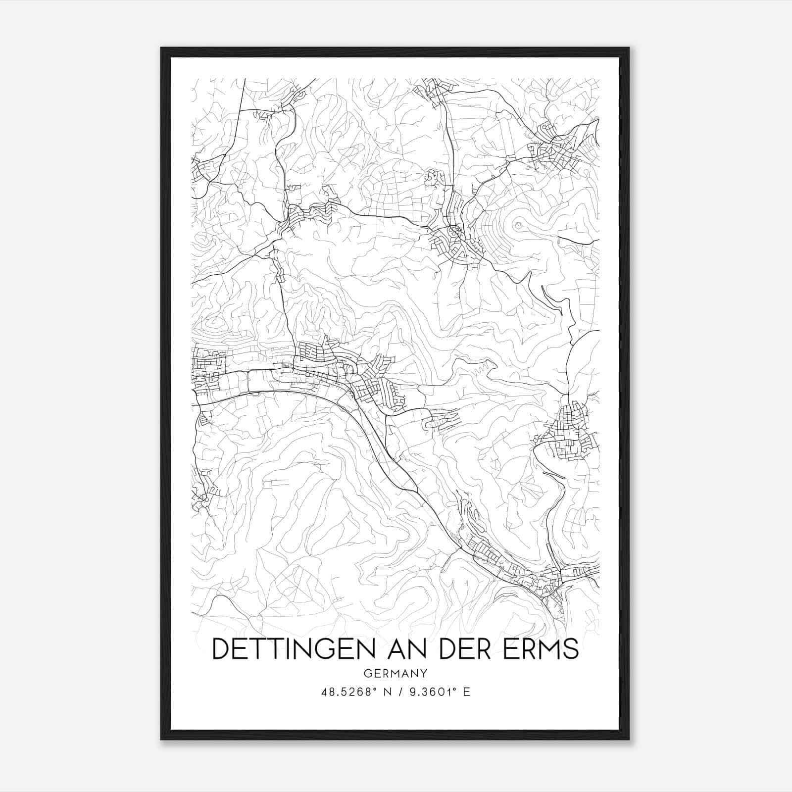 Dettingen an der Erms Germany Map Poster, Modern Home Decor Wall Art Print