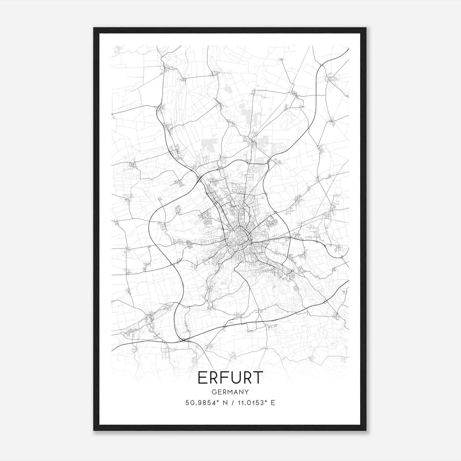Erfurt Germany Map Poster, Modern Home Decor Wall Art Print