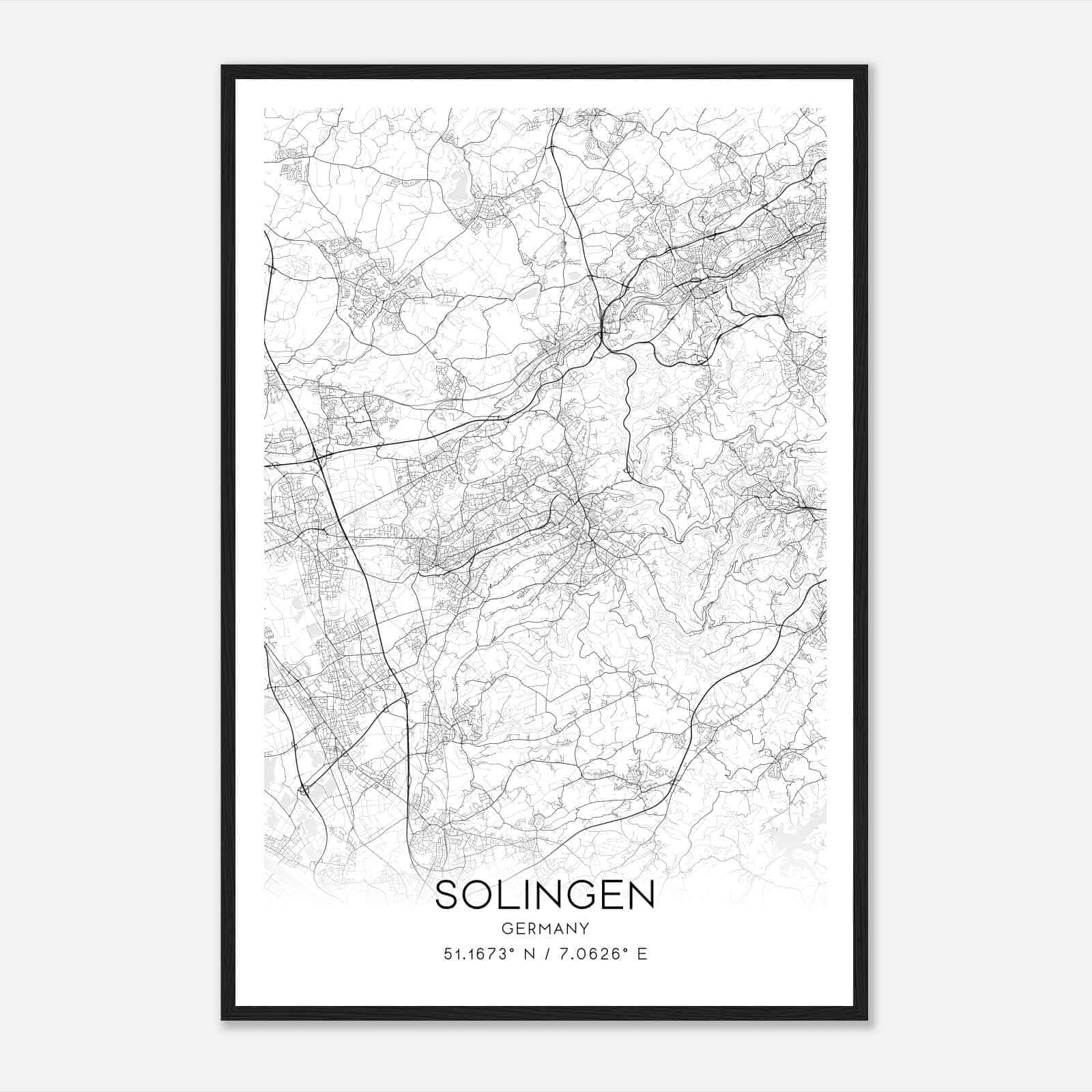 Solingen Germany Map Poster, Modern Home Decor Wall Art Print