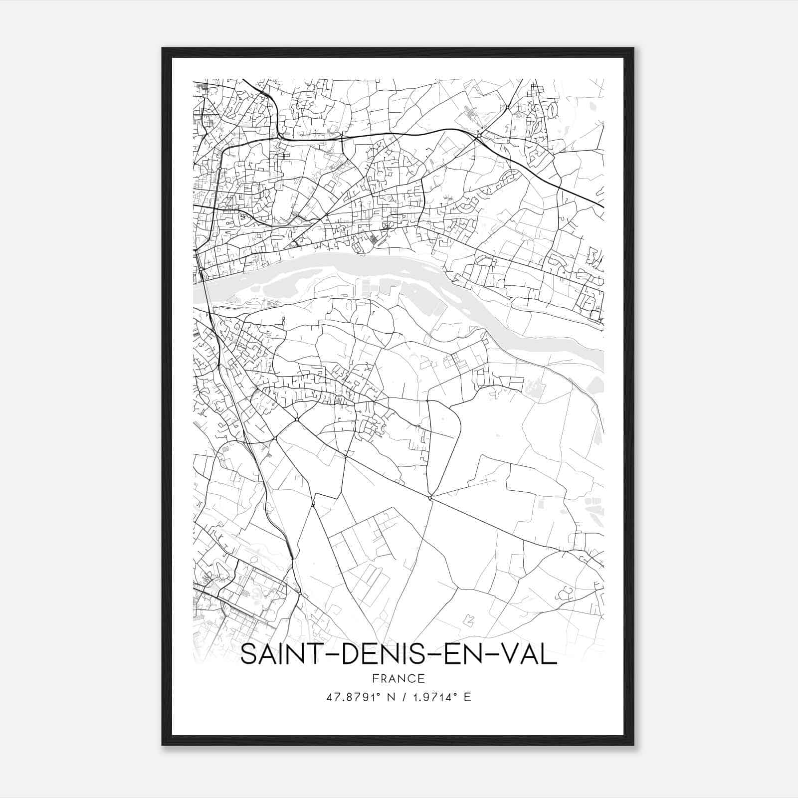 Saint-Denis-en-Val France Map Poster, Modern Home Decor Wall Art Print