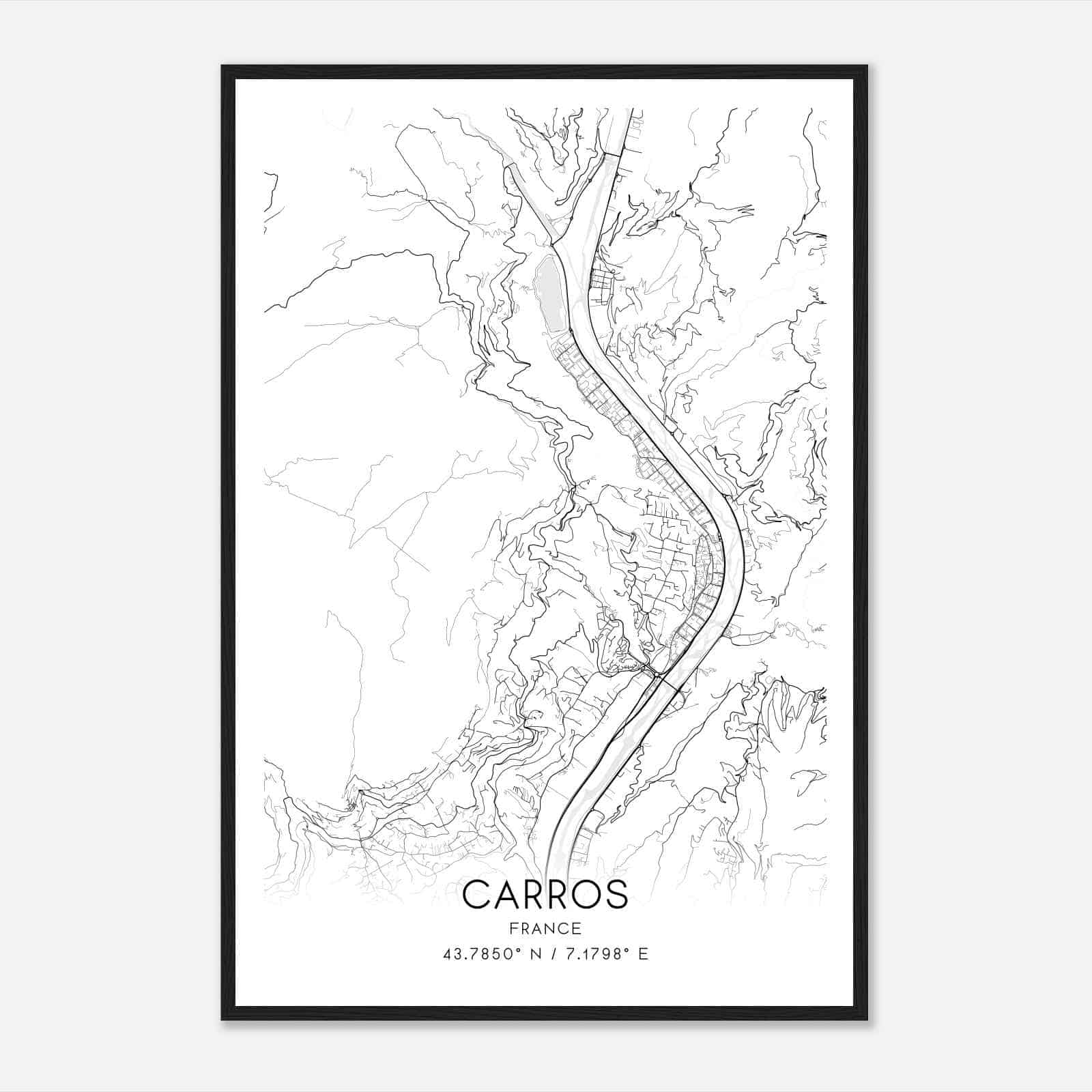 Carros France Map Poster, Modern Home Decor Wall Art Print