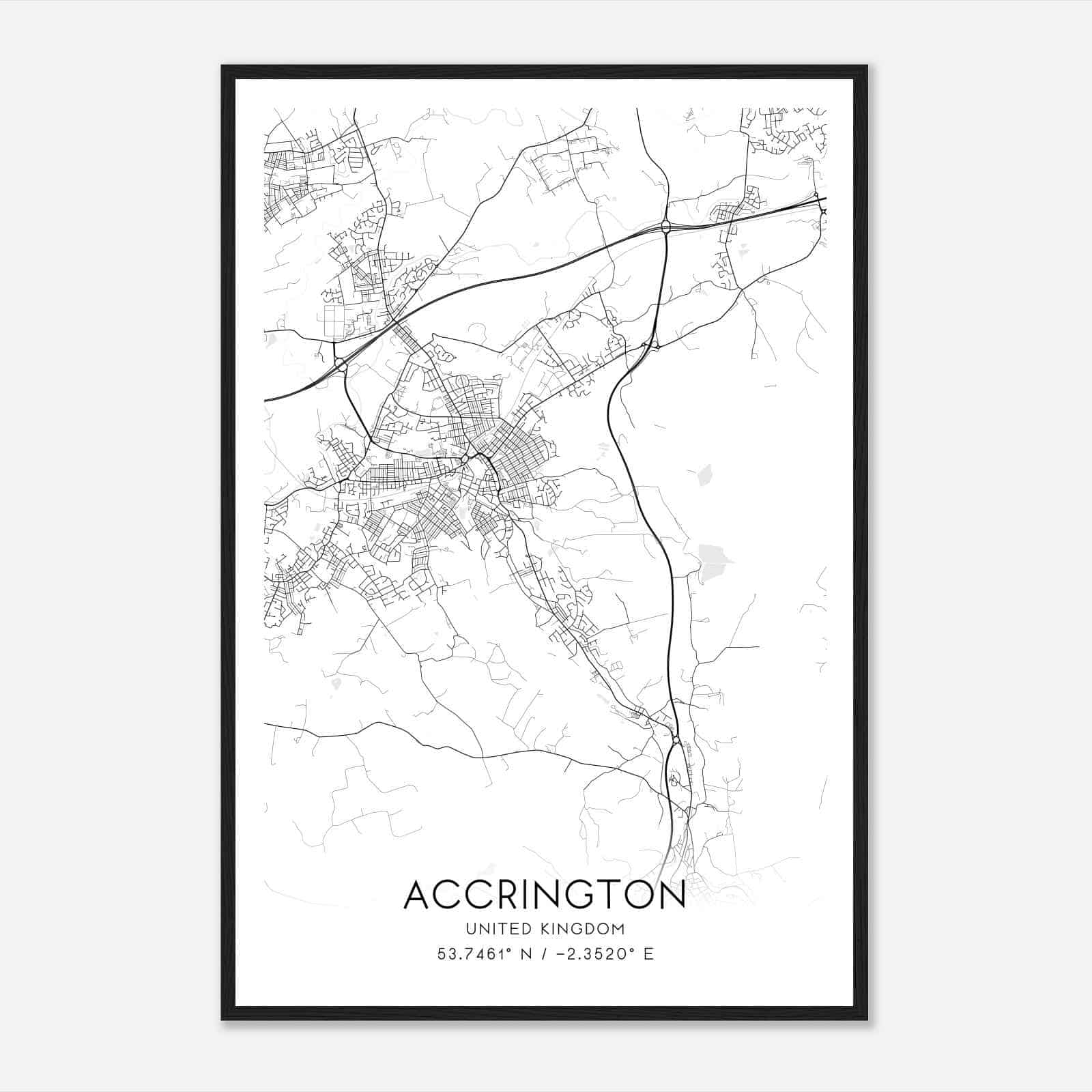 Accrington United Kingdom Map Poster, Modern Home Decor Wall Art Print