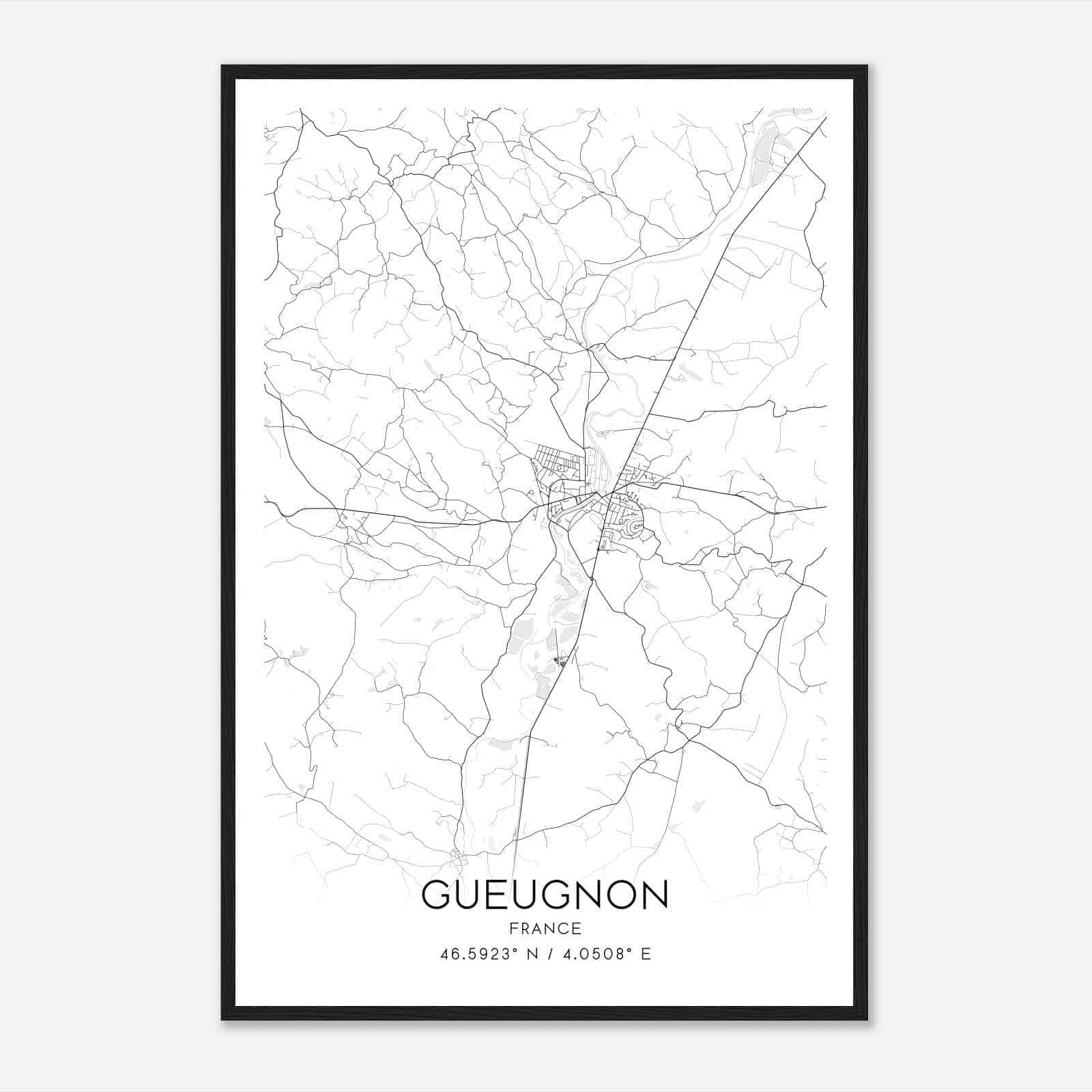 Gueugnon France Map Poster, Modern Home Decor Wall Art Print