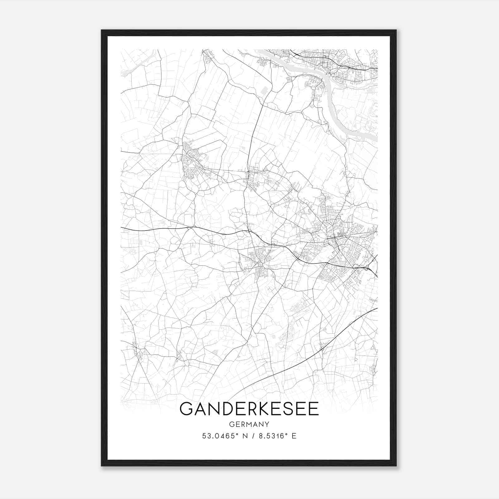 Ganderkesee Germany Map Poster, Modern Home Decor Wall Art Print