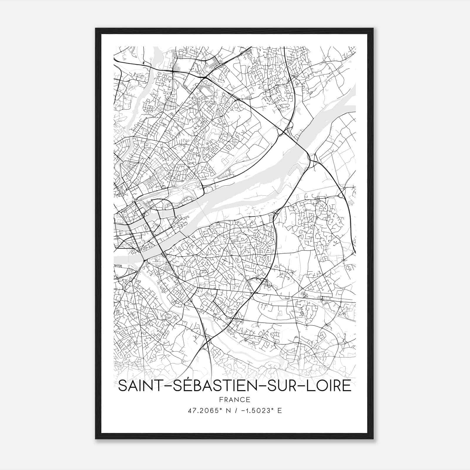 Saint-Sebastien-sur-Loire France Map Poster, Modern Home Decor Wall Art Print