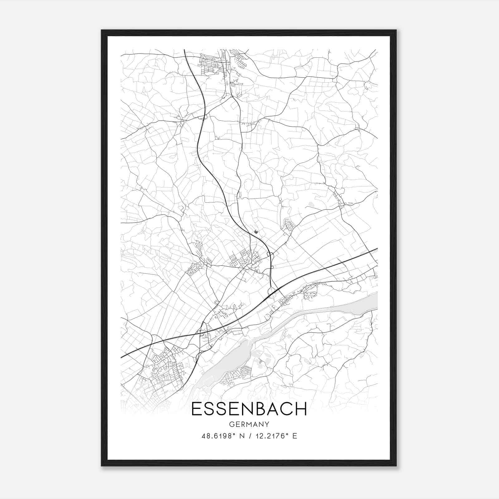 Essenbach Germany Map Poster, Modern Home Decor Wall Art Print