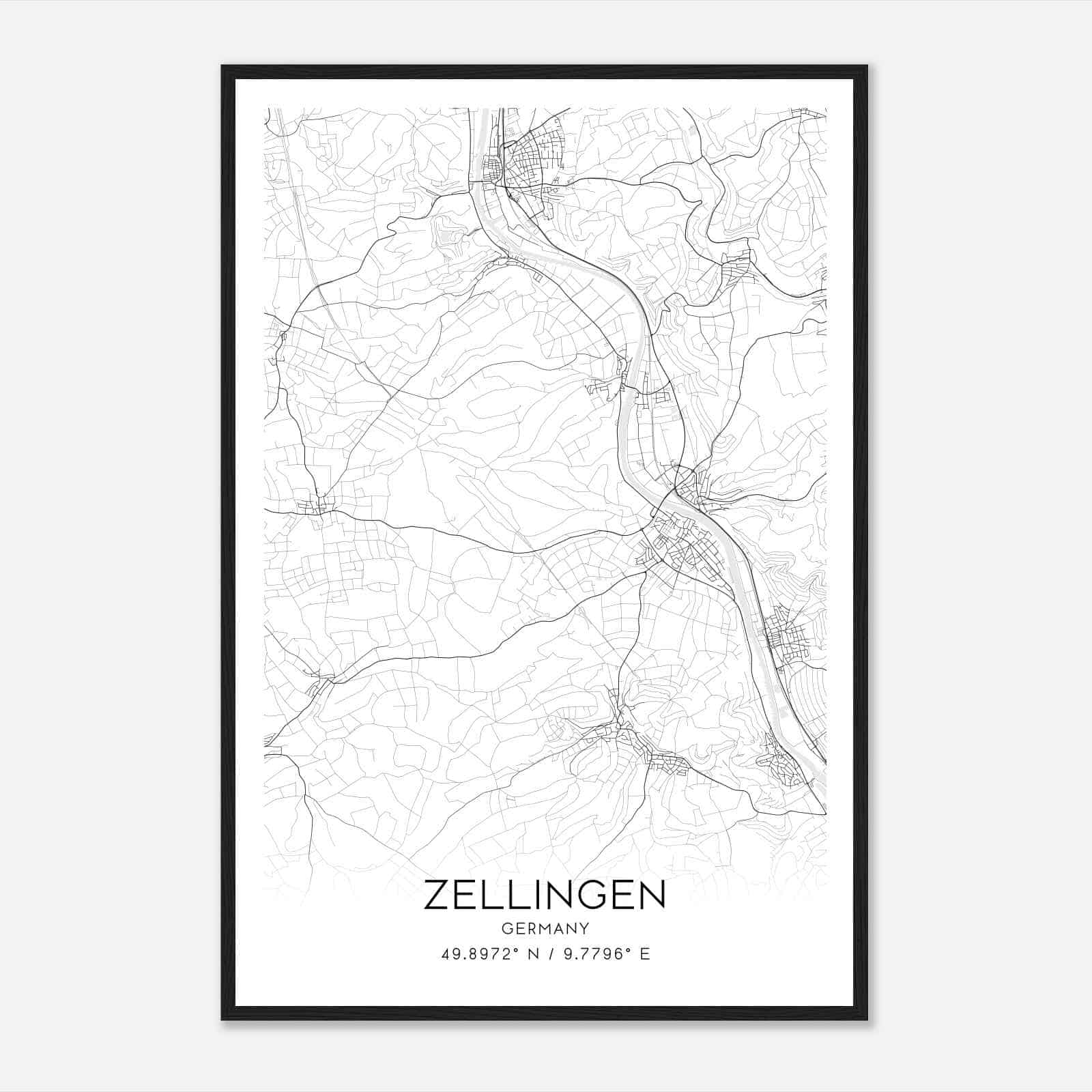 Zellingen Germany Map Poster, Modern Home Decor Wall Art Print