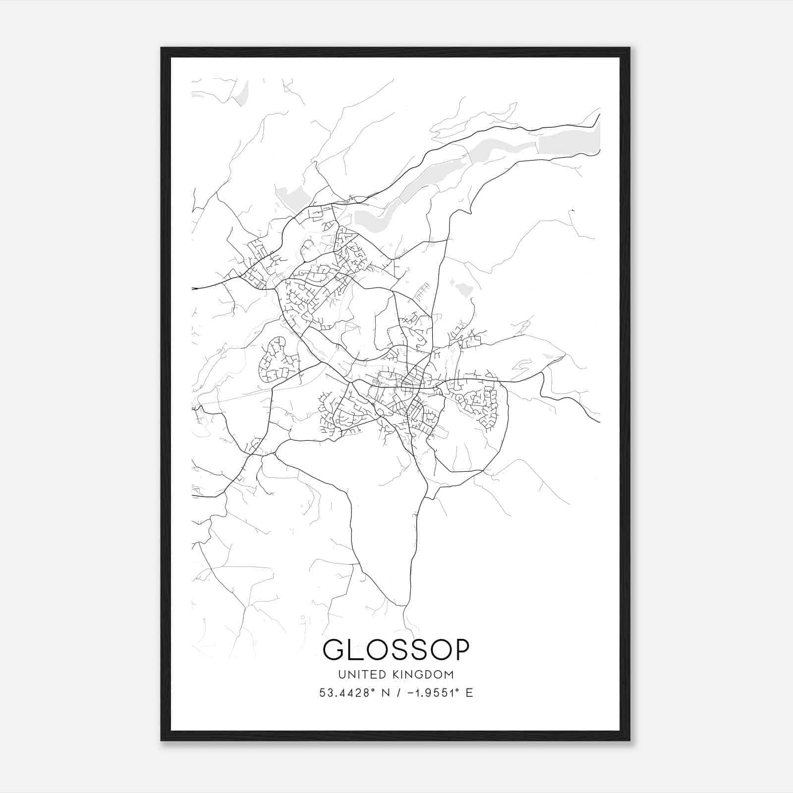 Glossop United Kingdom Map Poster, Modern Home Decor Wall Art Print