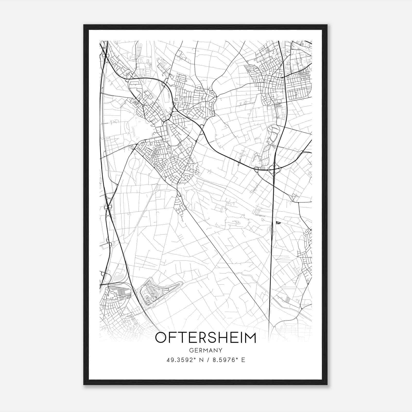 Oftersheim Germany Map Poster, Modern Home Decor Wall Art Print