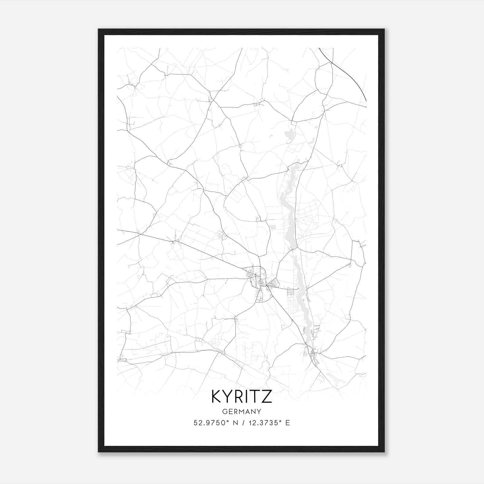 Kyritz Germany Map Poster, Modern Home Decor Wall Art Print