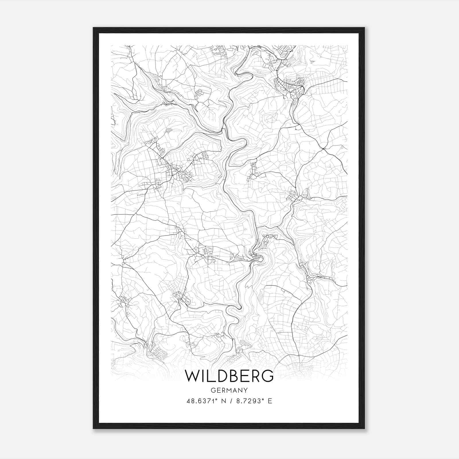 Wildberg Germany Map Poster, Modern Home Decor Wall Art Print