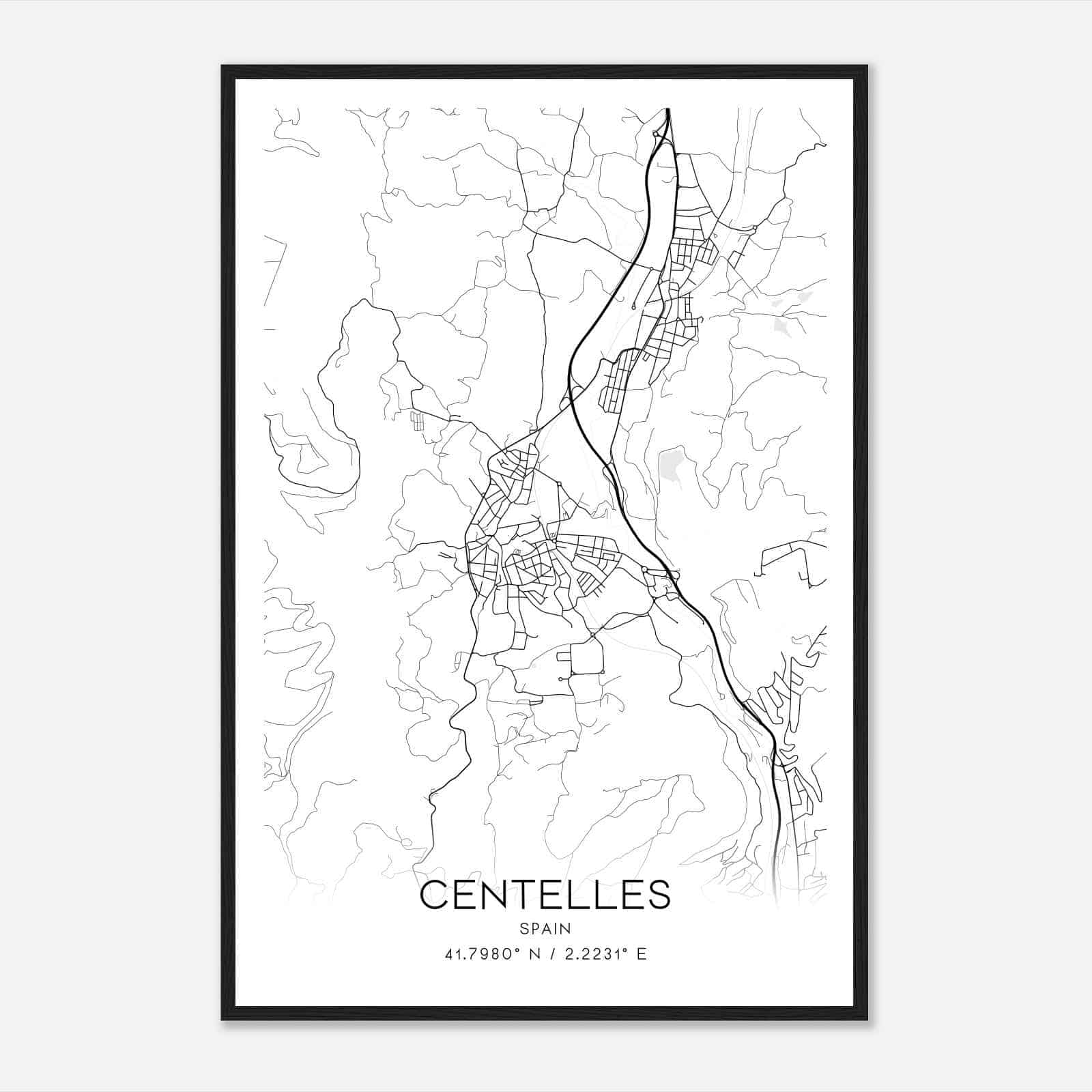 Centellas Spain Map Poster, Modern Home Decor Wall Art Print