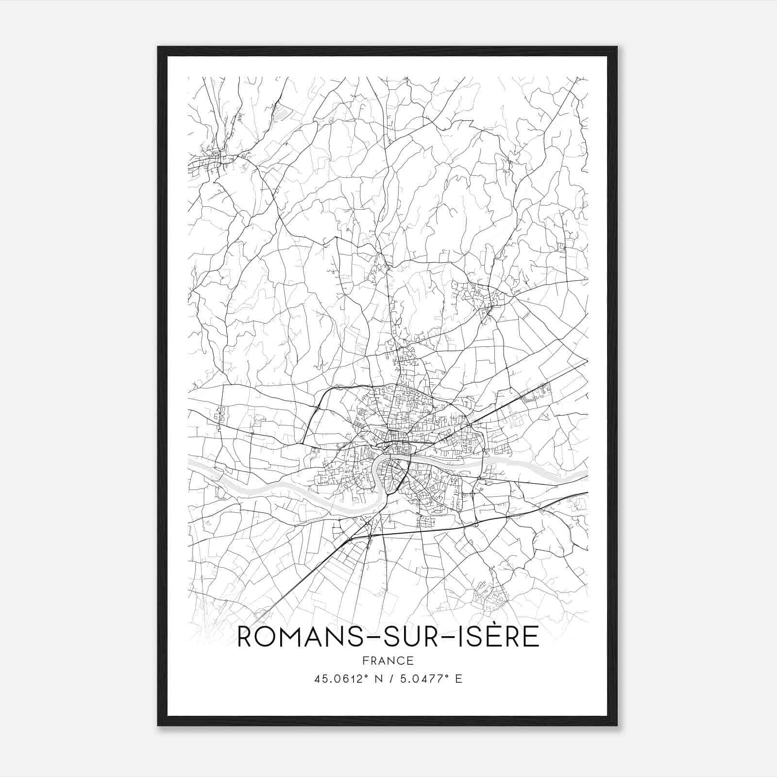 Romans-sur-Isere France Map Poster, Modern Home Decor Wall Art Print