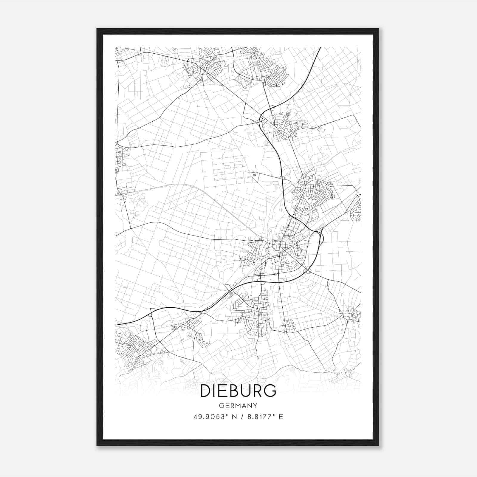 Dieburg Germany Map Poster, Modern Home Decor Wall Art Print