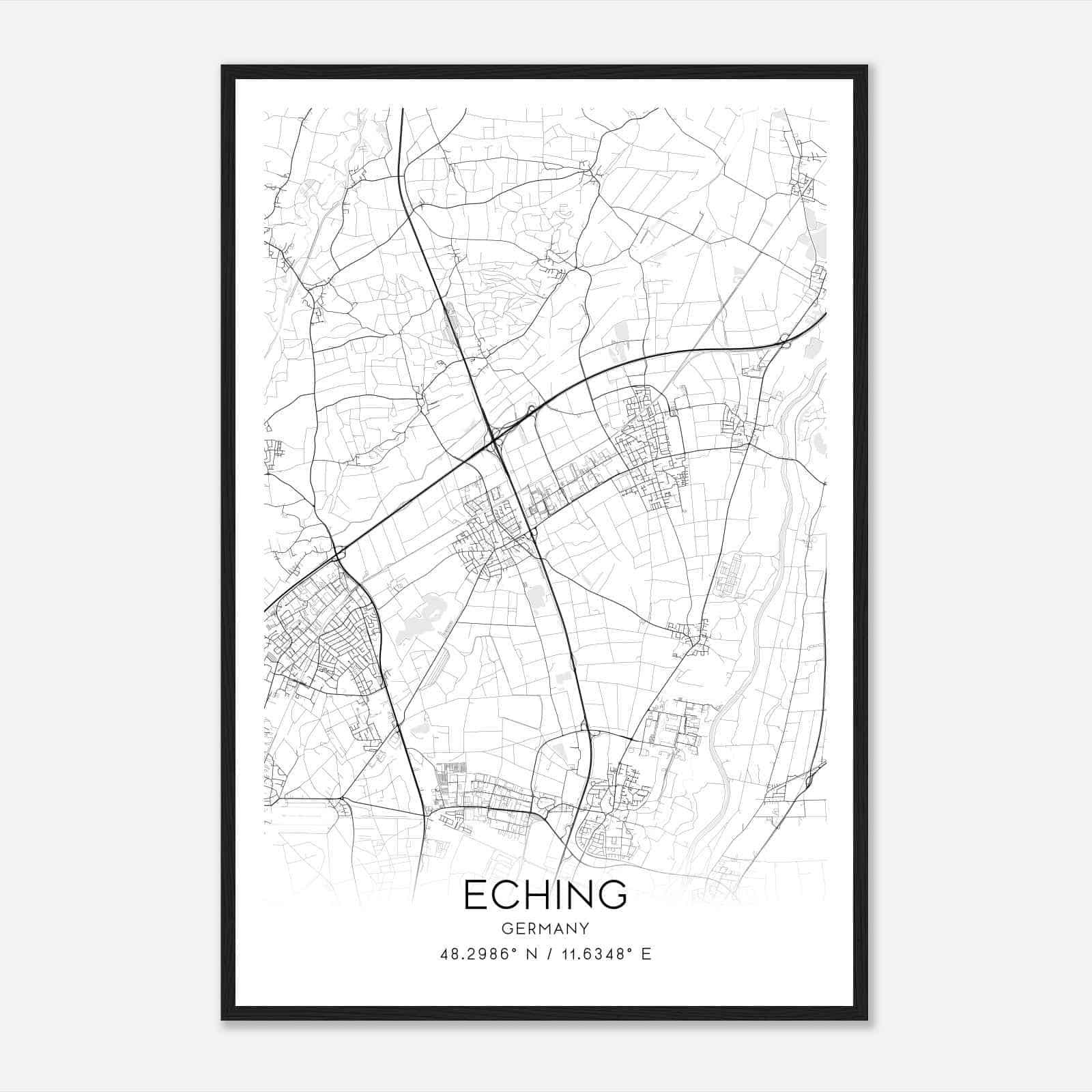 Eching Germany Map Poster, Modern Home Decor Wall Art Print