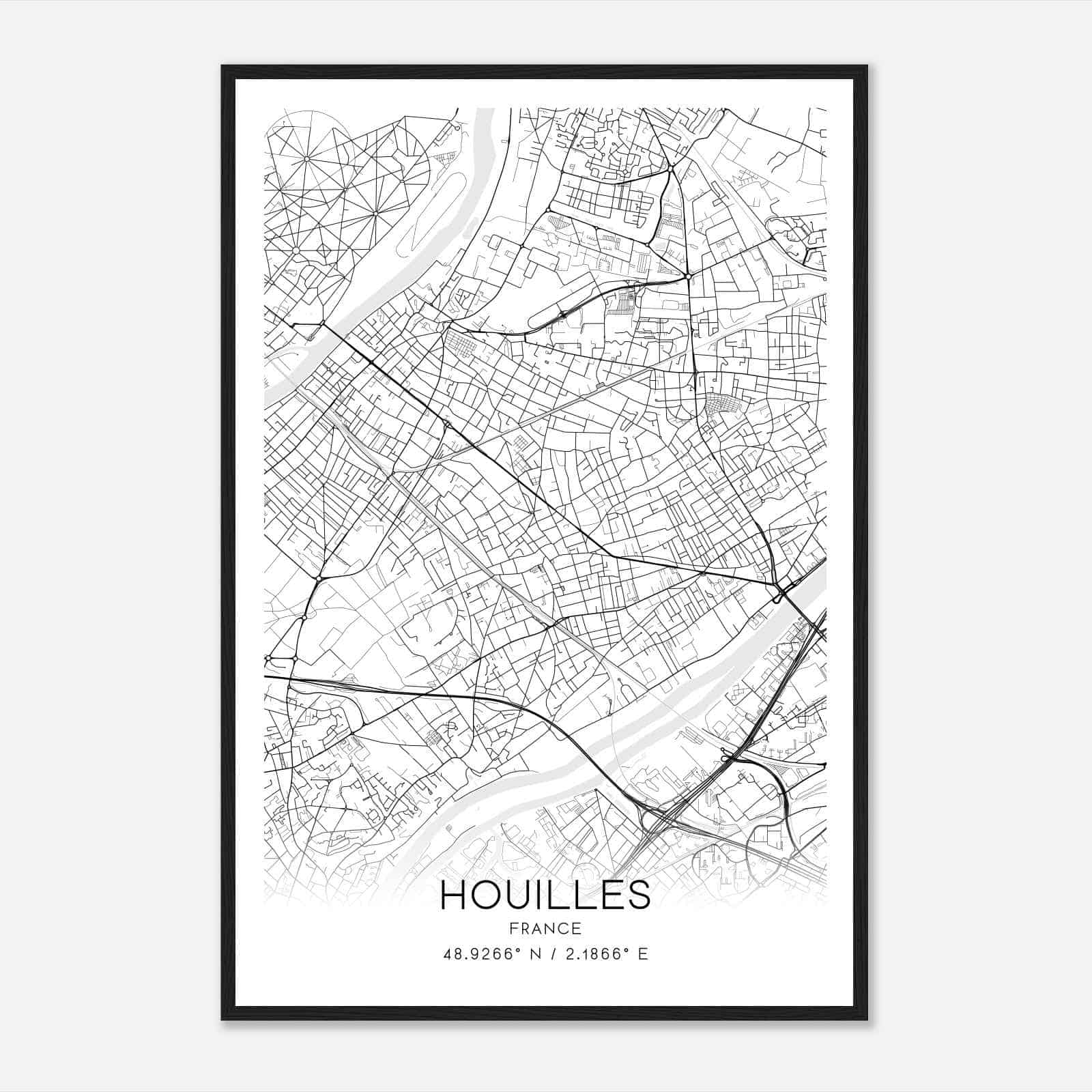 Houilles France Map Poster, Modern Home Decor Wall Art Print