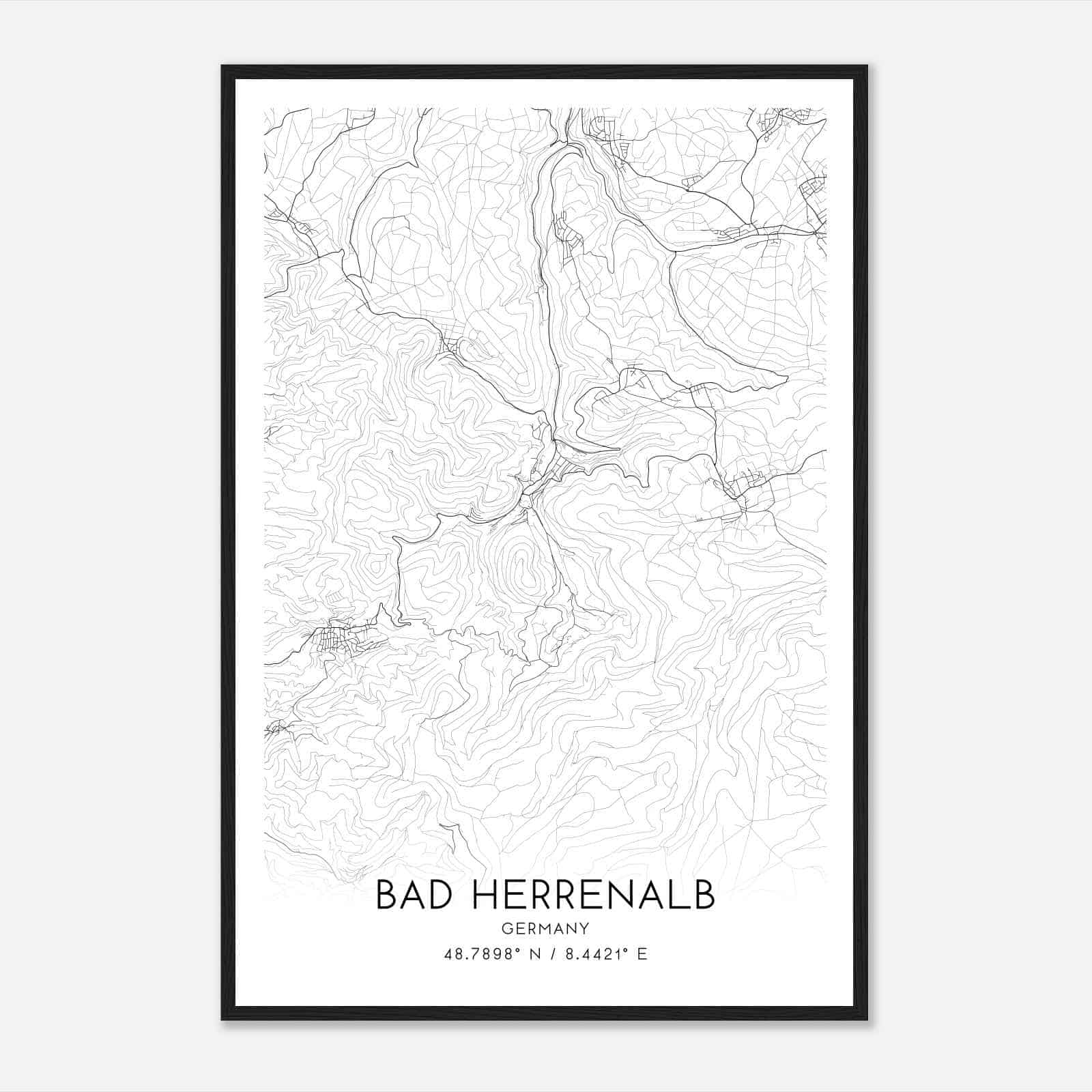 Bad Herrenalb Germany Map Poster, Modern Home Decor Wall Art Print