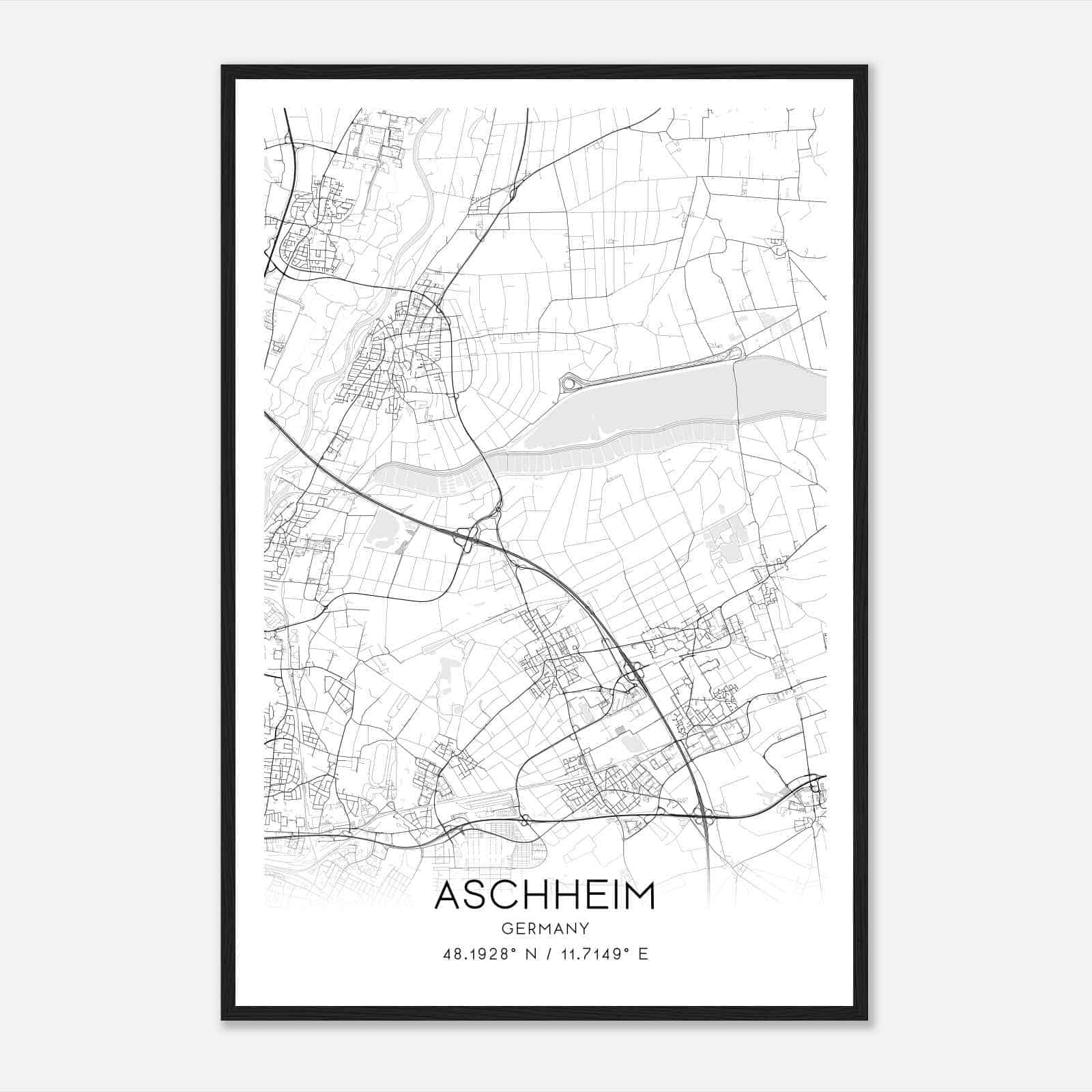 Aschheim Germany Map Poster, Modern Home Decor Wall Art Print