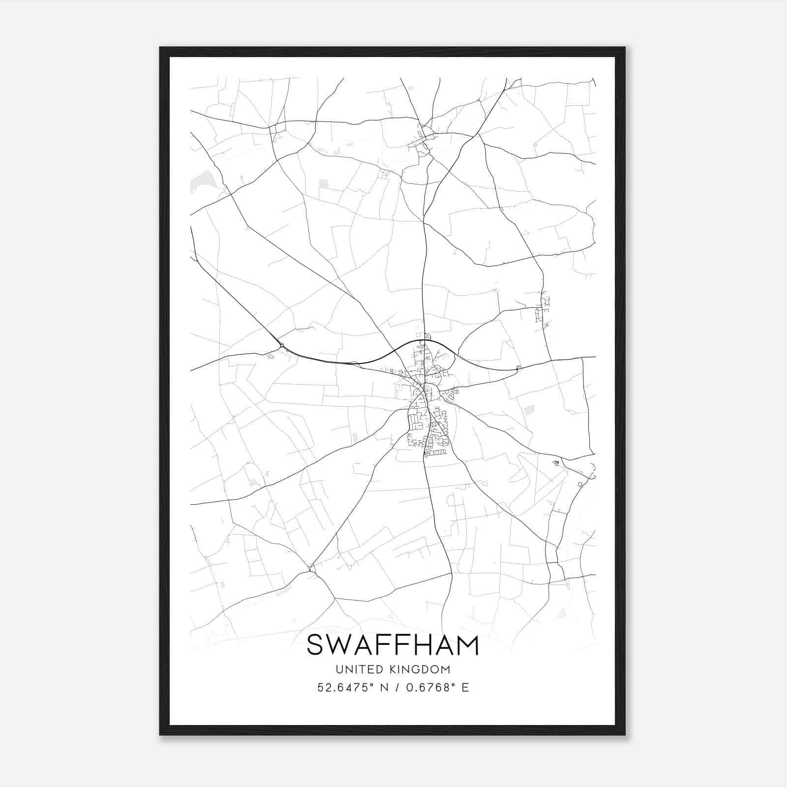 Swaffham United Kingdom Map Poster, Modern Home Decor Wall Art Print