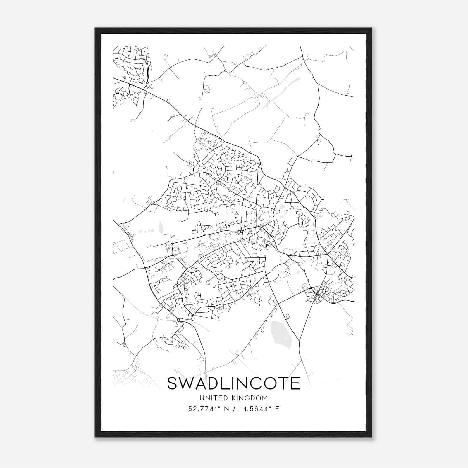 Swadlincote United Kingdom Map Poster, Modern Home Decor Wall Art Print